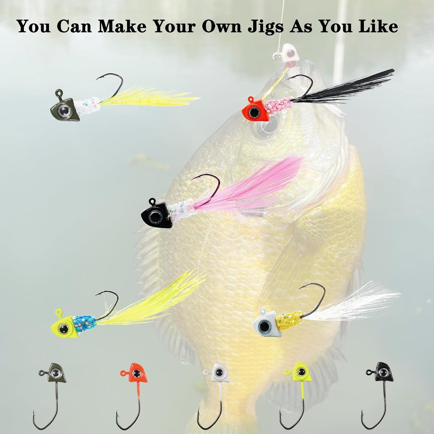 Crappie Jigs - 20 Pack Fishing Jig Heads with 3D Eyes | 1/32 oz, 1/16 oz, 1/8 oz for Panfish, Bluegill, Sunfish, Walleye