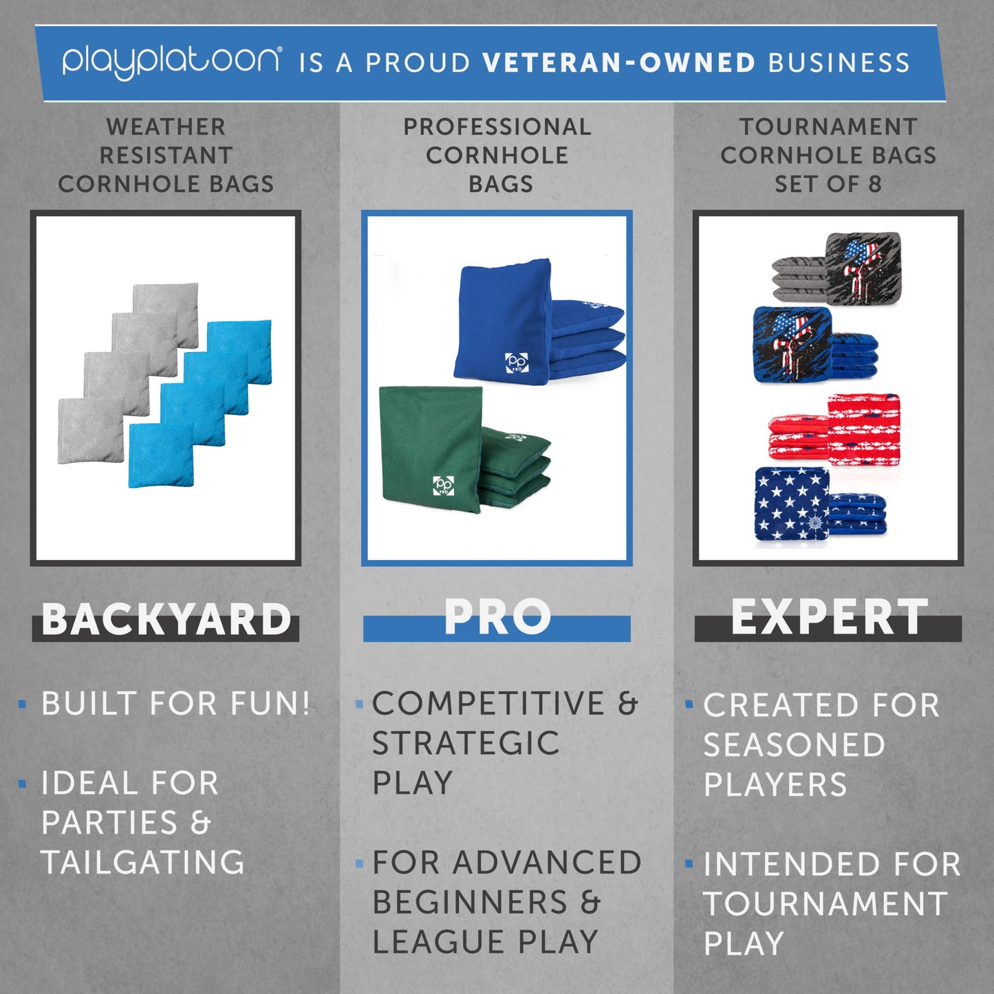 Play Platoon Professional Cornhole Bags - Set of 8 Regulation All Weather Double Sided - Sticky Side/Slick Side Bean Bags for Pro Corn Hole Game, Slick Duck Canvas & Sticky Suede - Peace