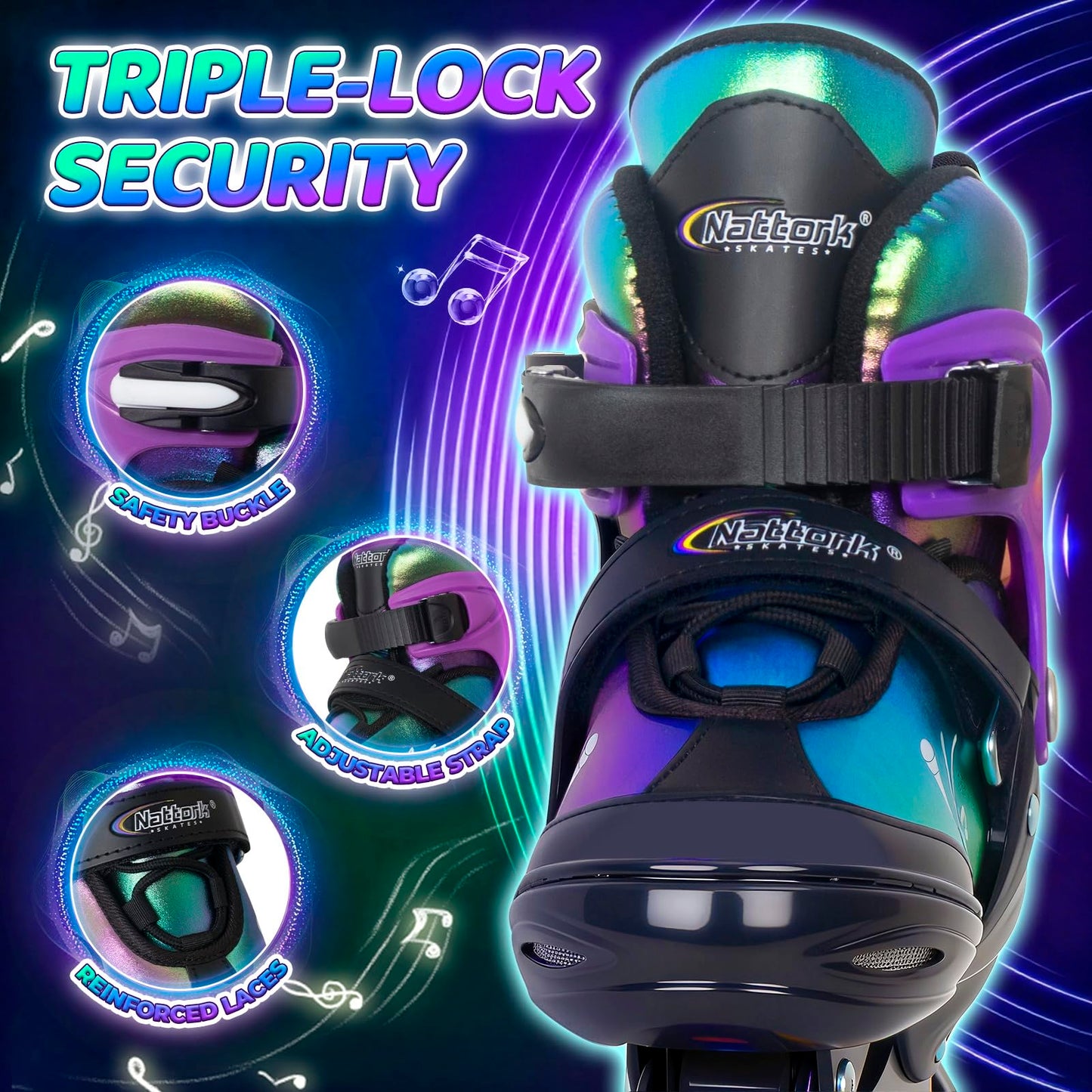 Nattork Adjustable Inline Skates for Kids & Teens with Flashing Light-Up Wheels, Gradient Color ABEC-7 Bearings for Smooth Glide, Safe & Durable Sizing Adjustable Skates Voilet