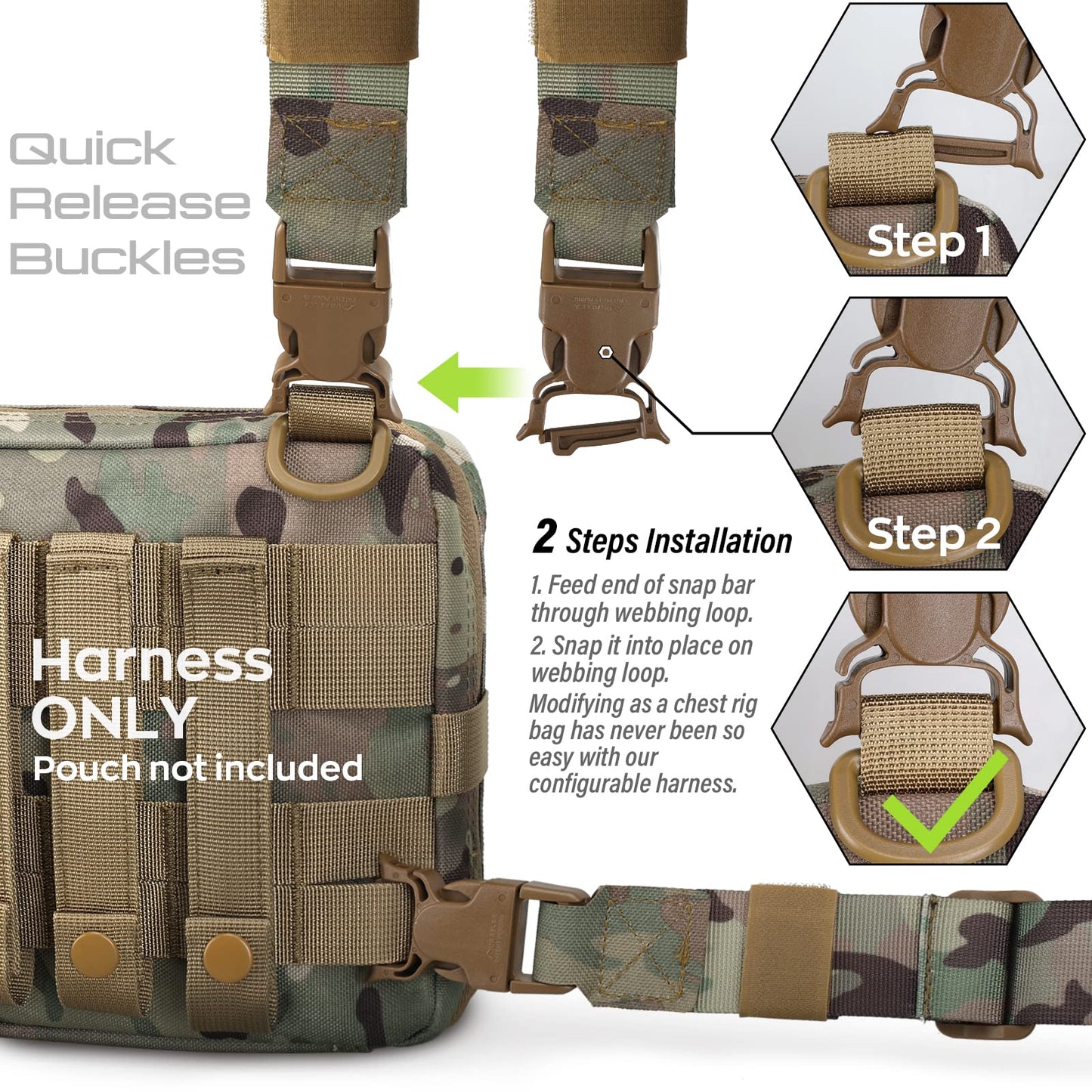 WYNEX Tactical Mag Admin Pouch, Molle Utility Tool Pouch Medical EMT Organizer with Triple Stacker Magazine Holder for M4 M16 Patch Included CP Camo (Harness)