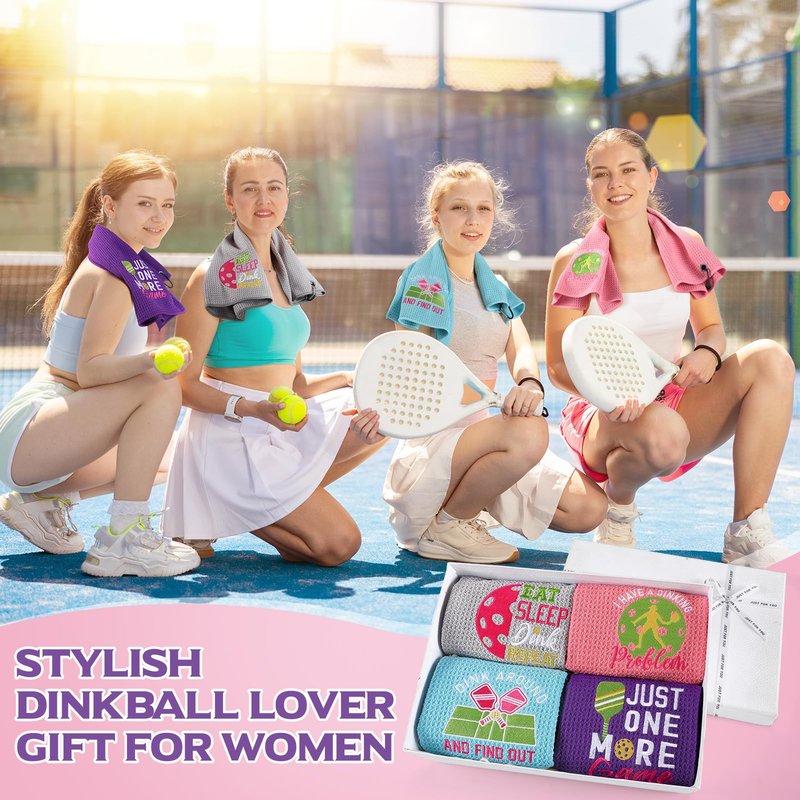 Hosuly 4 Pcs Dinkball Towel 16" x 24" Microfiber Waffle Athletic Towel with Clip Dinkball Lover Gift for Men Women Pi Day Mothers Day Party Favors(Women,Vivid)
