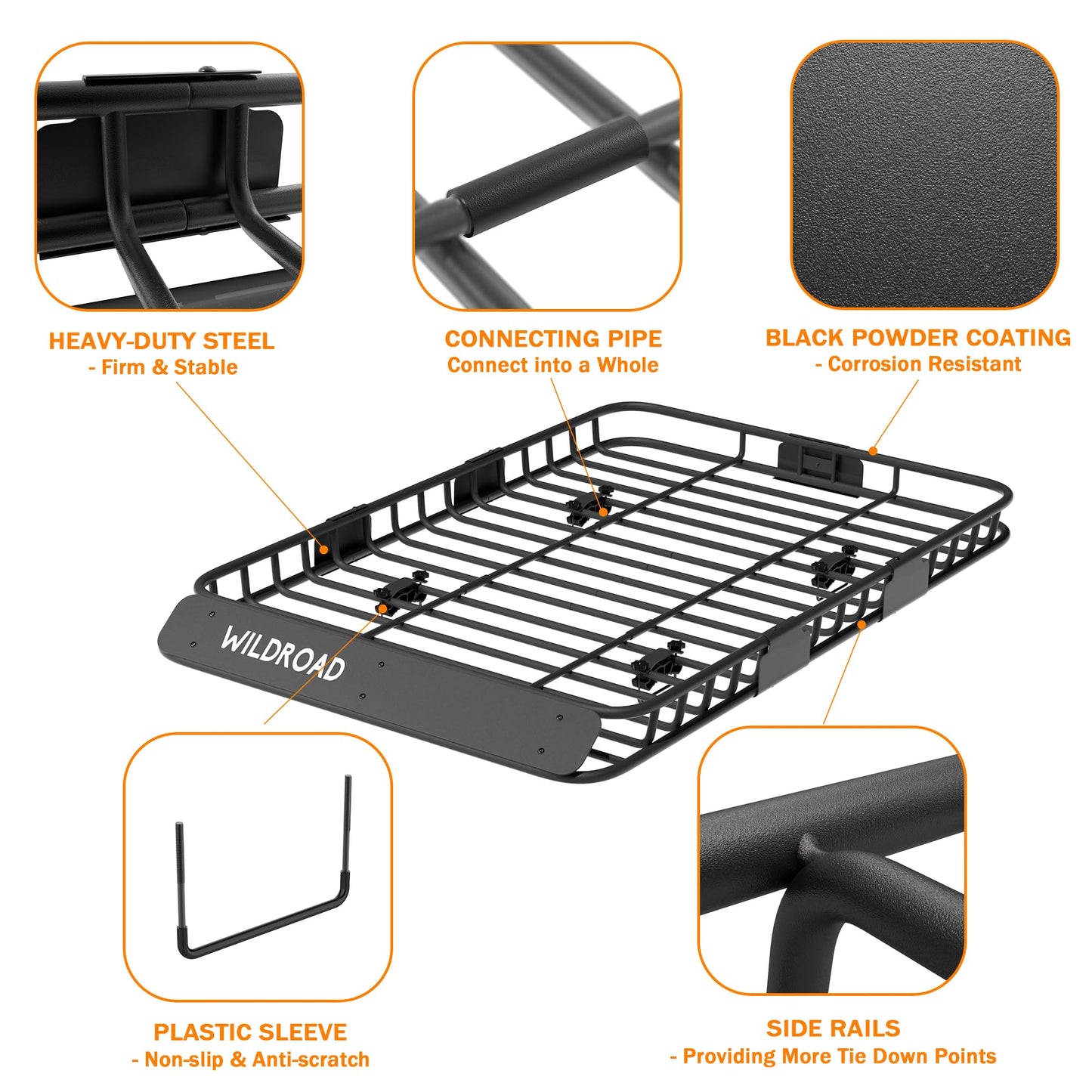 WILDROAD Car Roof Cargo Basket Combo of Upgraded 64"x 39"x 4" Roof Rack Cargo Basket with 21 Cubic ft Waterproof Cargo Bag, Cargo Net, Ratchet Straps and Anti-Rust Sealant