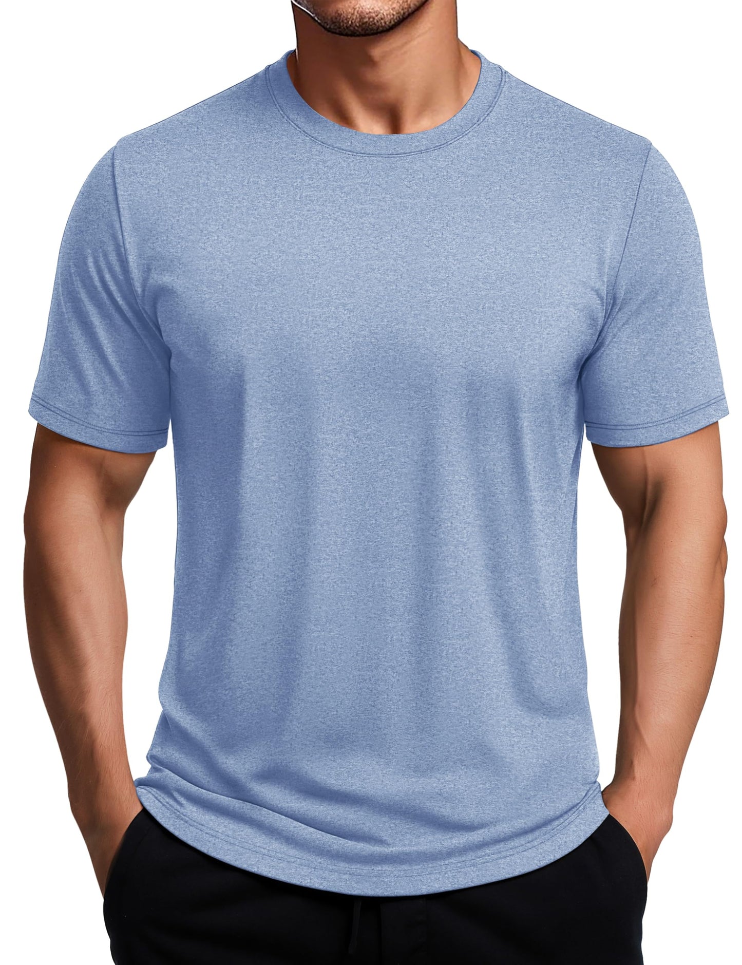 MAGCOMSEN Mens Short Sleeve Shirts Quick Dry Running Athletic T-Shirt Workout Casual Top Moisture Wicking Summer Shirt Blue, L
