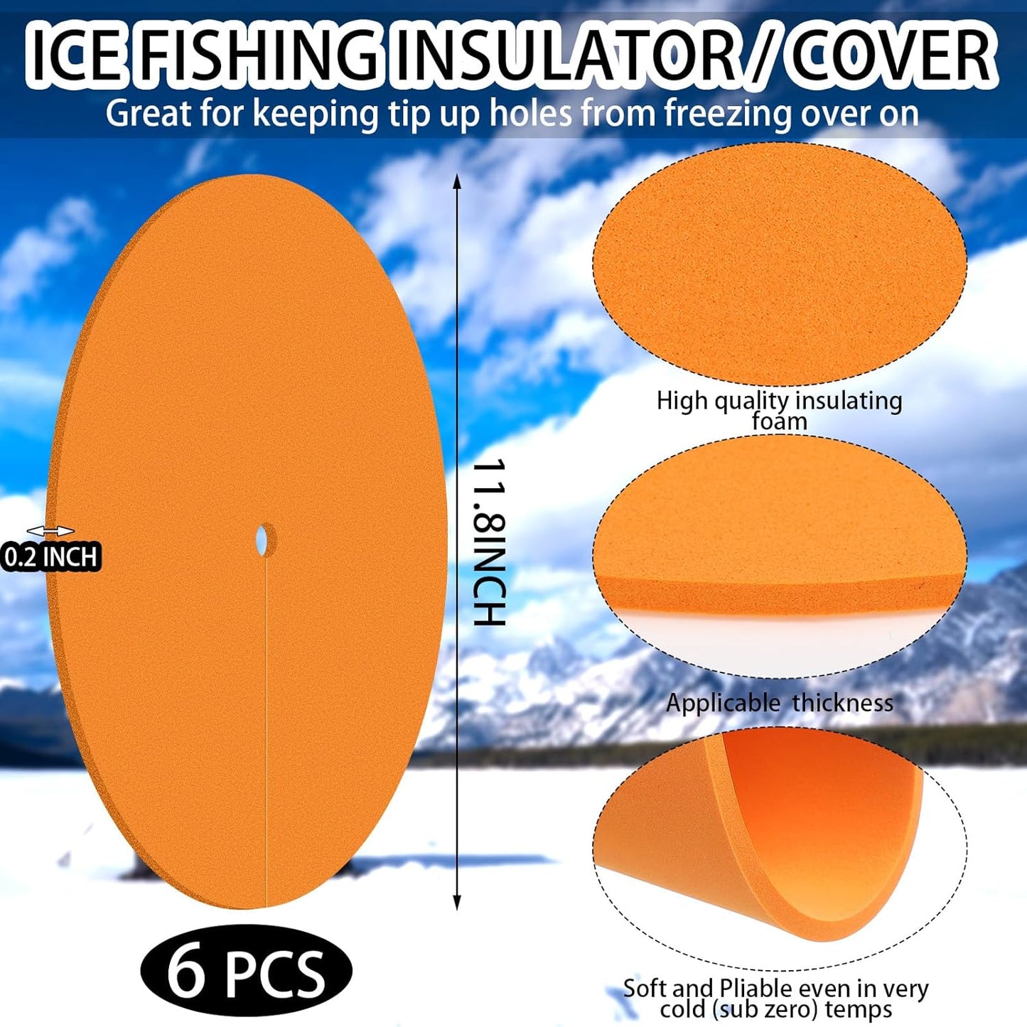 6 Pcs Ice Fishing Hole Covers - 12 Inch Foam Insulator Tip Ups for Winter Fishing Equipment