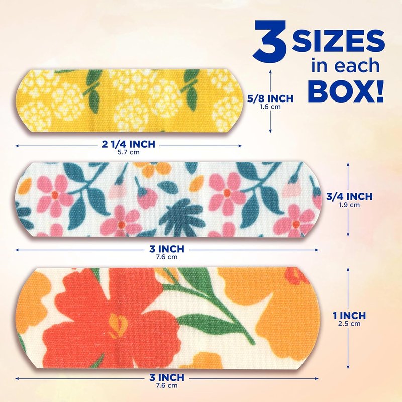 Flexible Fabric Adhesive Bandages - Comfortable Wound Care for Minor Cuts & Scrapes | Wildflower Design, 30 ct