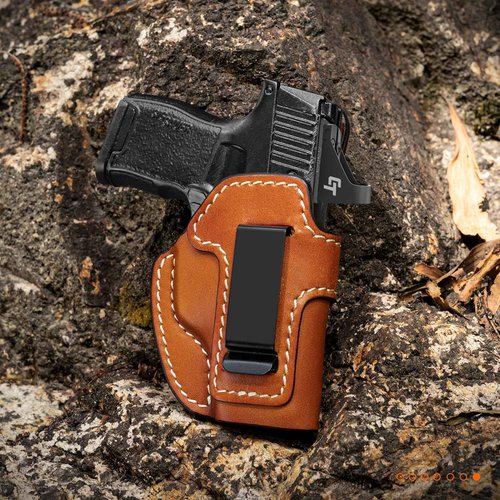 Premium IWB Leather Holster for SIG Sauer P365, P365X, P365XL, Optic-Ready Concealed Carry Holster, Molded Leather, Steel Clip Fits 1.75" Belt,Right-Hand Inside Waistband Holster, Classic Brown Color