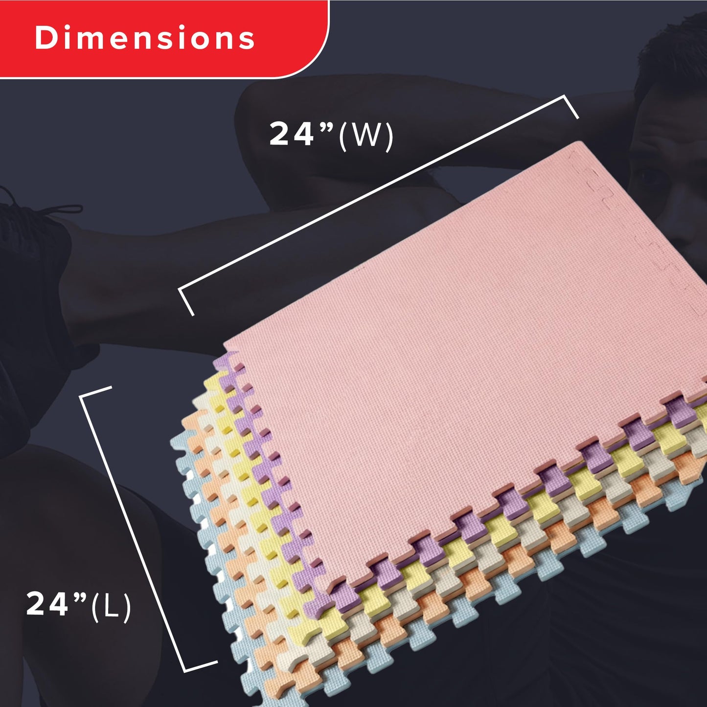 We Sell Mats 3/8" Thick Multipurpose EVA Foam Exercise Floor Mat, Interlocking Tiles, Anti-Fatigue for Home or Gym, 24 in x 24 in, 12 Tiles, Pastel