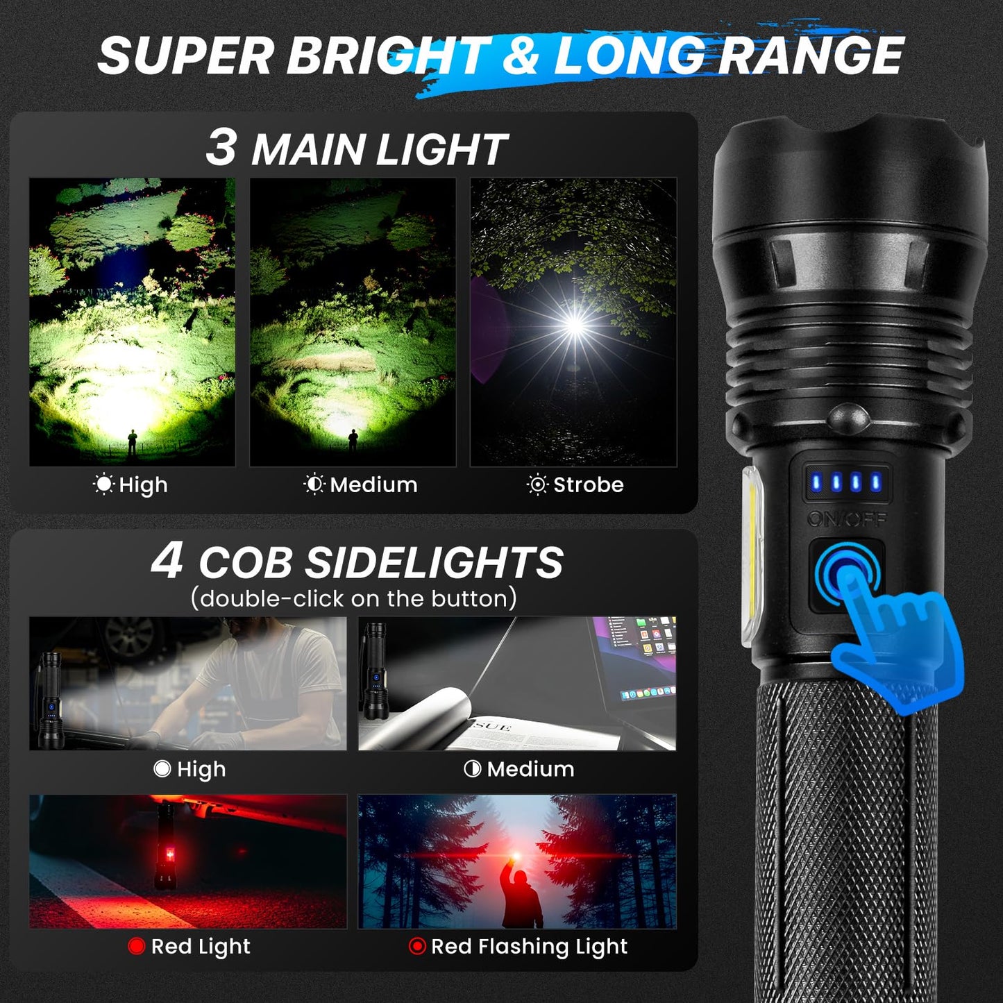 THY TRY Rechargeable Flashlight 90,000 High Lumens, 2 Pack Bright Flashlights with 7 Modes, Powerful Flash Light for Home, Hiking, Camping