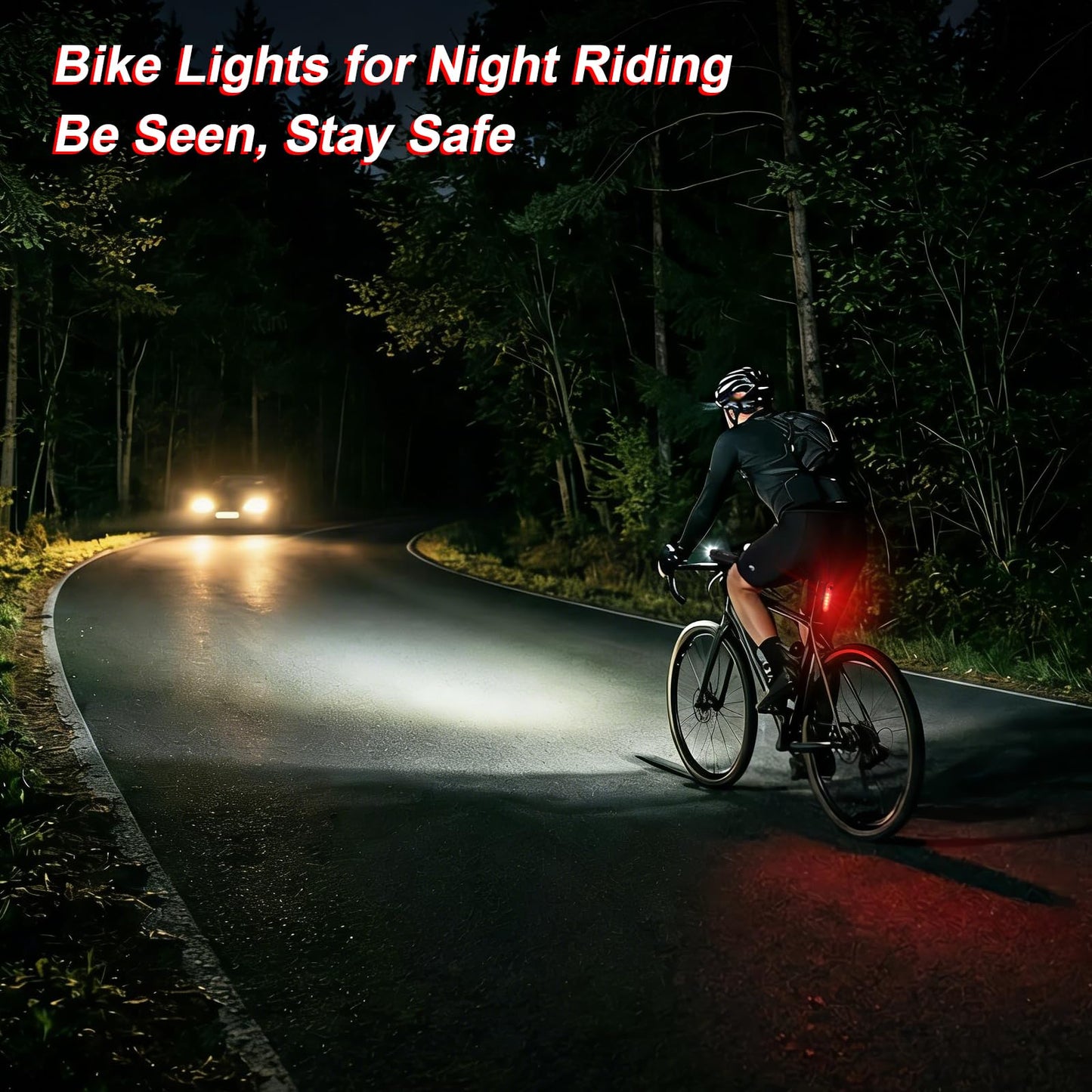 Ascher Ultra Bright USB Rechargeable Bike Light Set, Powerful Bicycle Front Headlight and Back Taillight, 4 Light Modes, Easy to Install for Men Women Road Mountain Cycling Black