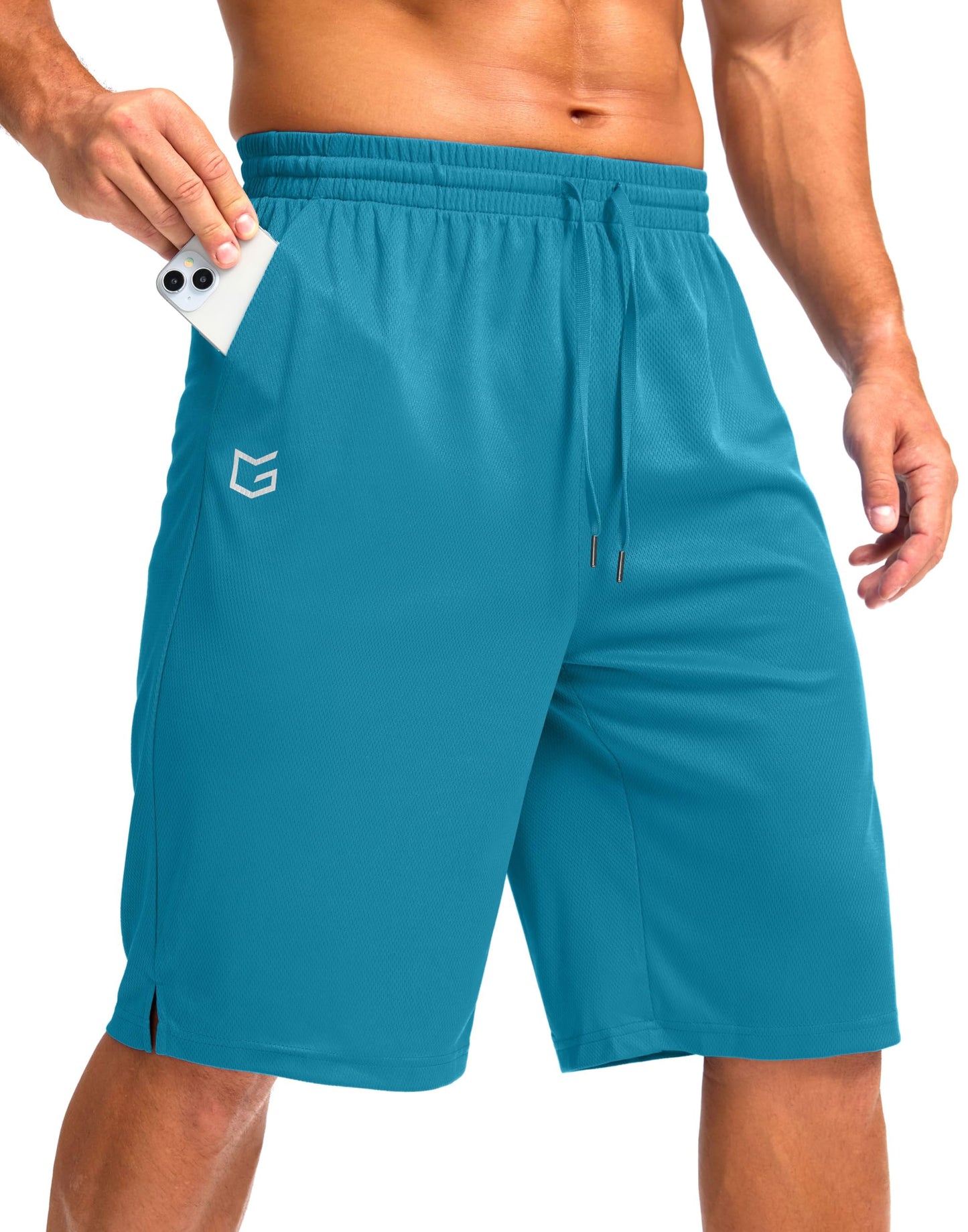 G Gradual Men's Athletic Shorts with Pockets 9" / 11" Long Basketball Shorts Lightweight Quick Dry Gym Workout Shorts for Men(Lake Blue,L)