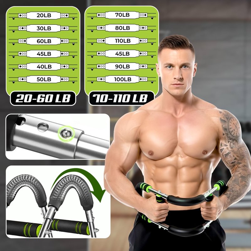 Sortlyne Twister Arm Trainer, Adjustable 12 Resistance Levels, 20-110 Lbs with 4-Springs, Twister Arm Workout Bar for Upper Body Exerciser and Chest Workout Equipment, Portable Home Gym Chest Trainer