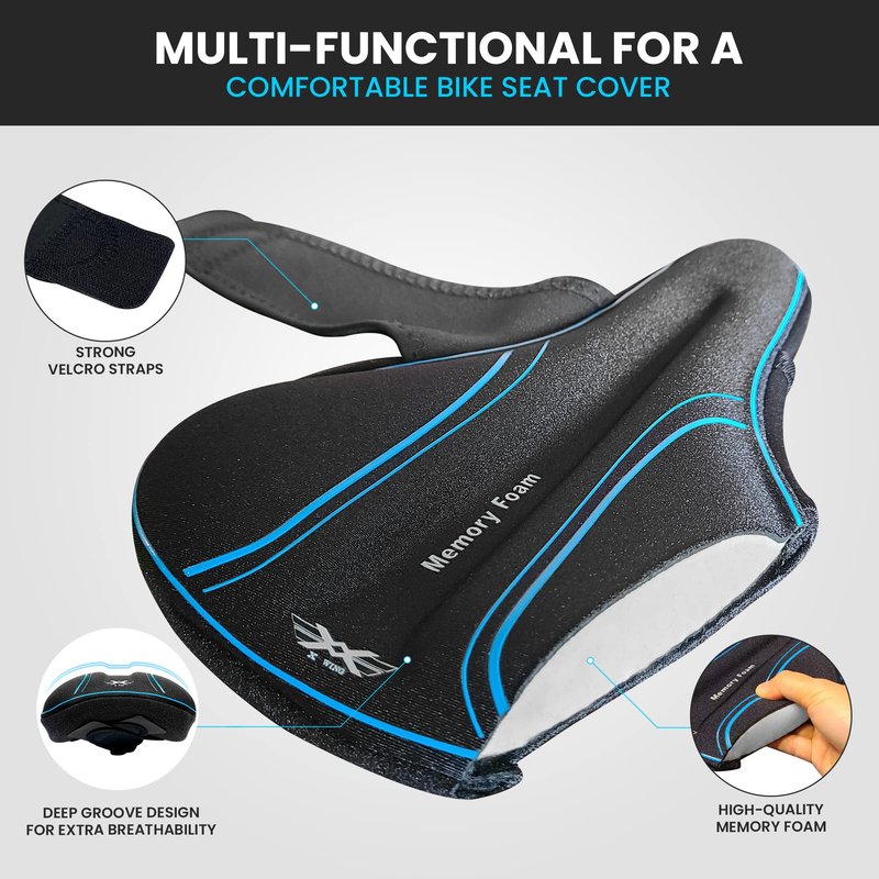X WING Bike Seat Cover Padded Memory Foam fits Peloton, Peloton Bike+, City, Road & Mountain, Bike Seat Cushion Comfort for Men and Women, Bicycle Seat Cover with Cross-Stitch Velcro Straps