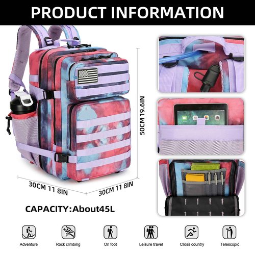 Lovelinks21 45L Tactical Assault Backpack 3 day assault pack with Molle Waterproof backpack Rucksack for Tactical Backpacks (Nebula Camo)
