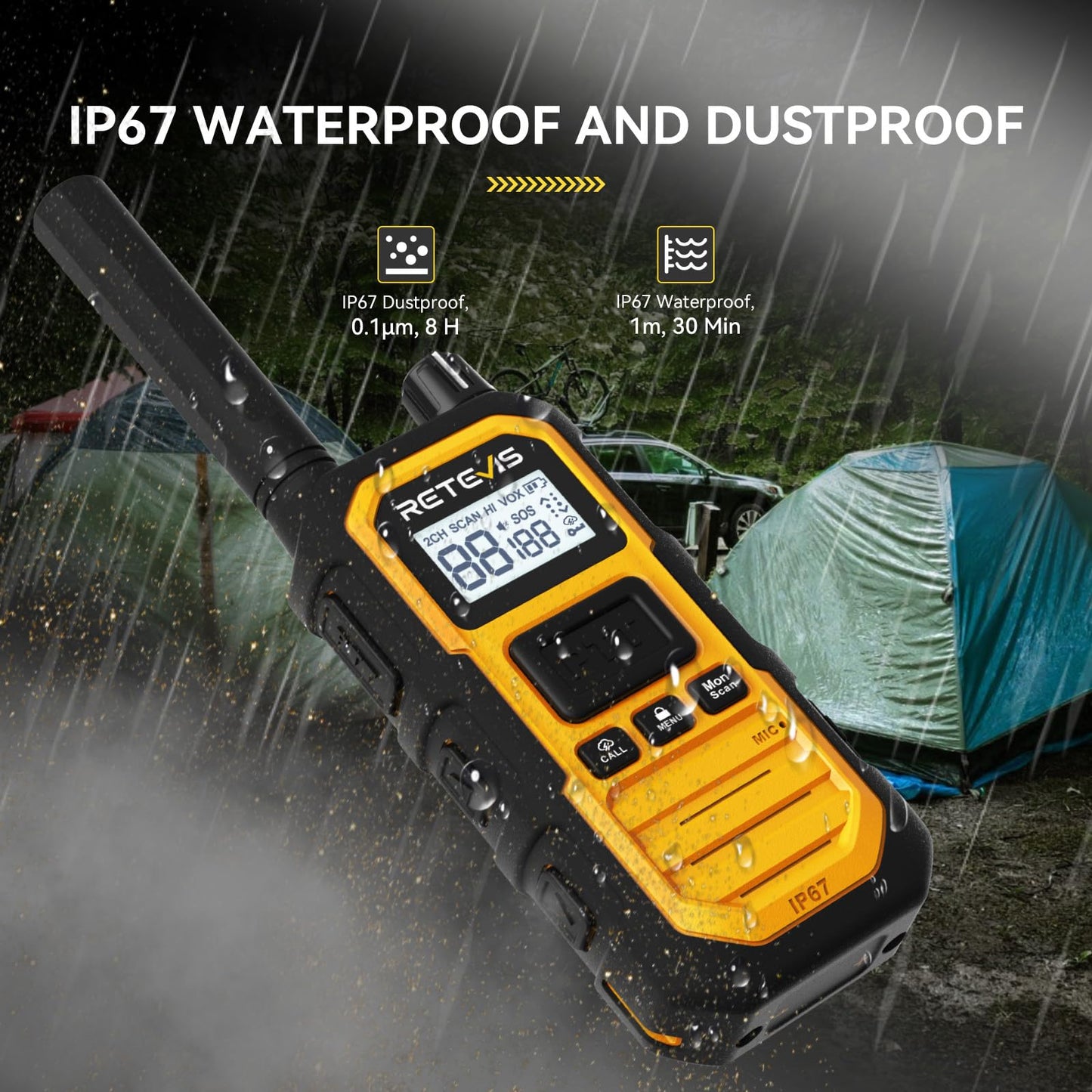 Retevis RB48PLUS GMRS Walkie Talkies Long Range,IP67 Waterproof Heavy Duty Two Way Radios,Repeater Capable,Vibration Alert,NOAA,SOS,for Hurricane Preparedness,Emergency Communication,Outdoor(2 Pack)