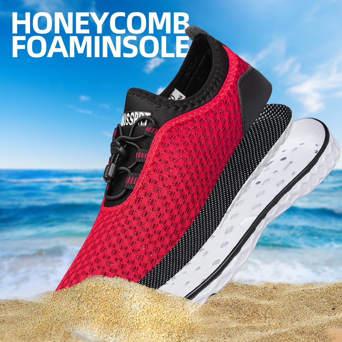 DOUSSPRT Men's Water Shoes Quick Dry for Beach Swim Pool Fishing Redwhite