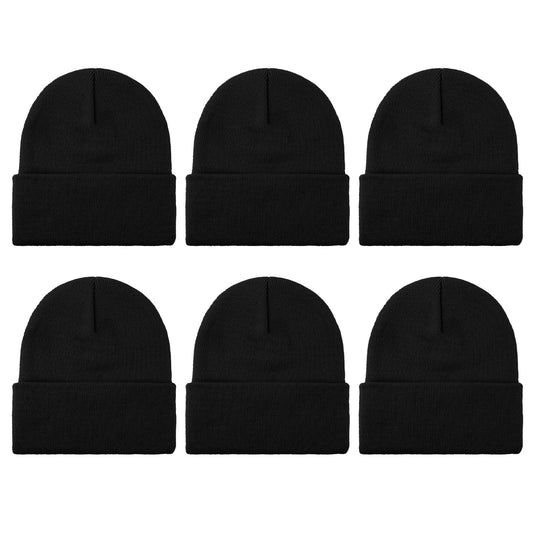 QPIXVB Black Beanie, Beanie, Black Beanie for Men, Black Beanies for Women, Winter Hats for Women, Beanie Hat, Stocking Cap, 6pcs Black Beanie Hats, Knit Hats for Women, Winter Beanies for Men