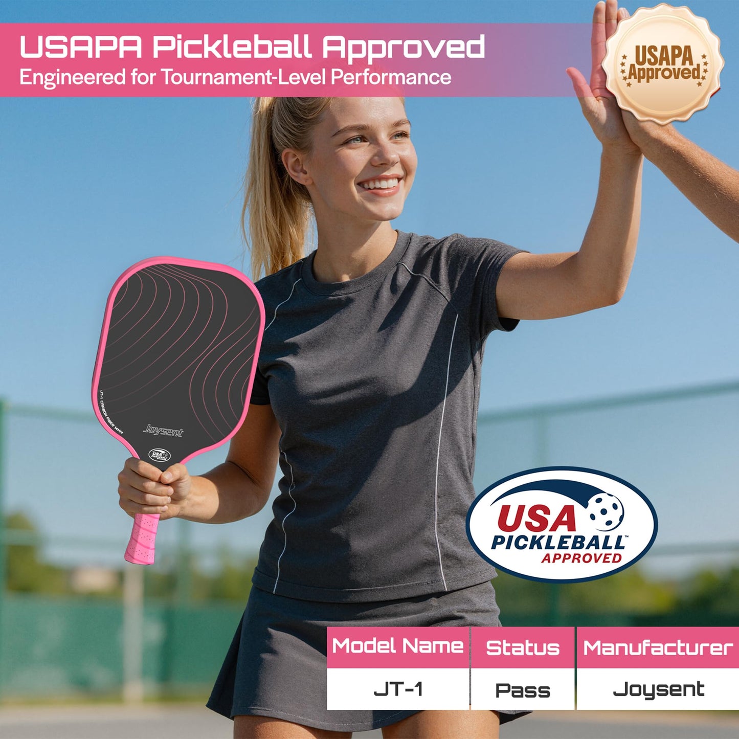 Joysent Pickleball Paddles Set, USAPA Approved Carbon Fiber Pickleball Set of 2 with Beginner Pickleball Rackets, Indoor Outdoor Pickle Balls for Adults Men Women, JT-1