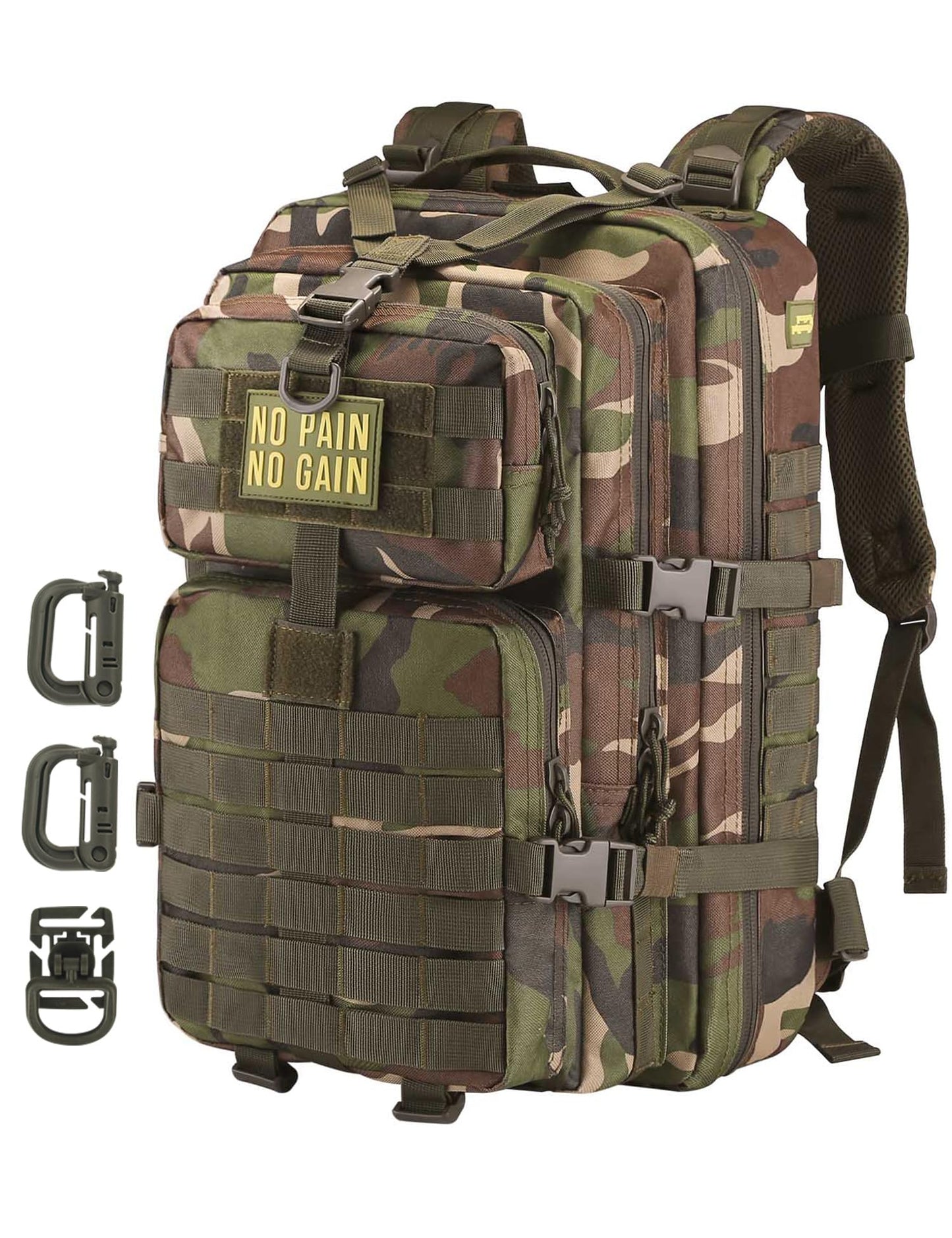 Hannibal Tactical MOLLE Assault Backpack, Tactical Backpack Military Army Camping Rucksack, 3-Day Pack Trip w/Patch, D-Rings, Woodland
