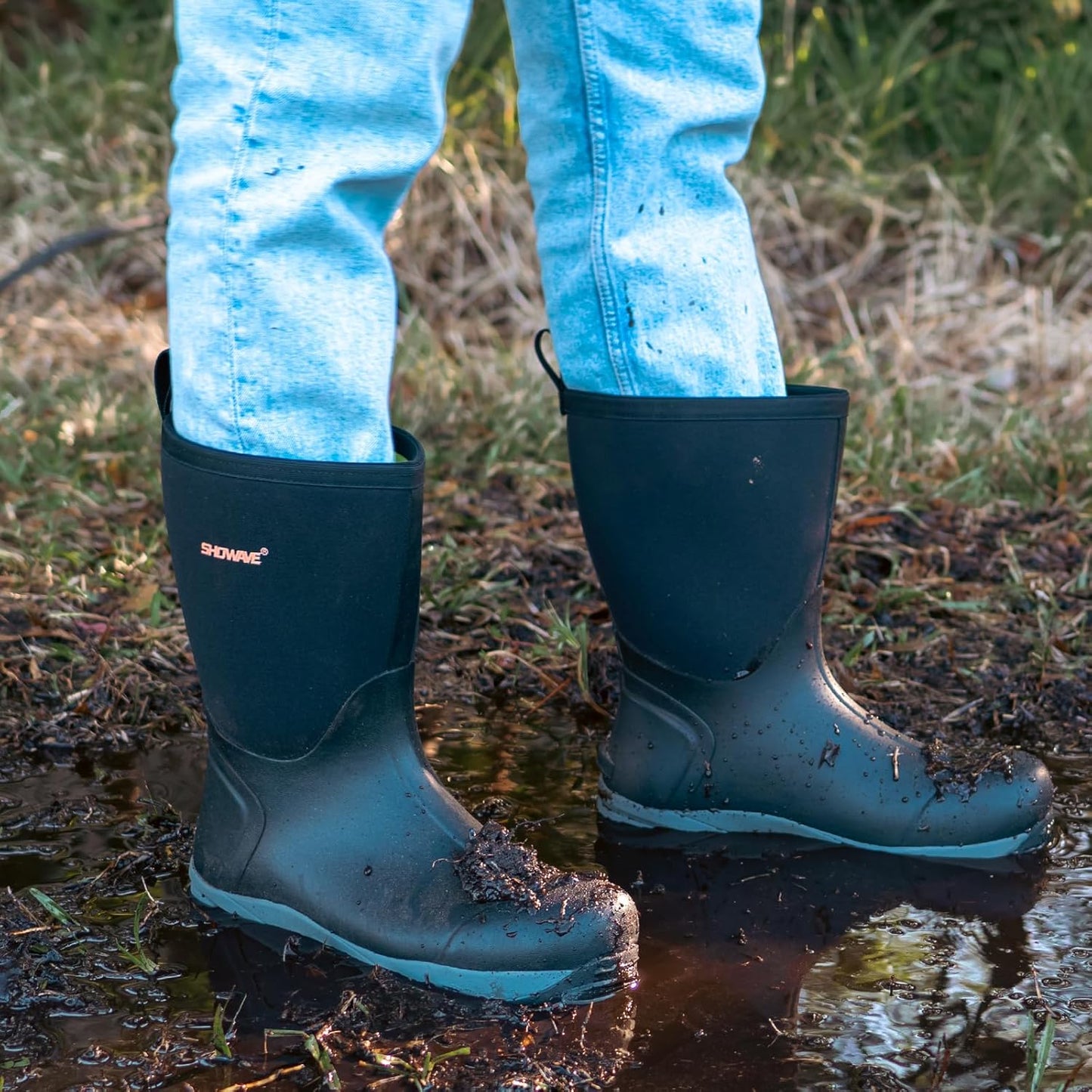 Men's Waterproof Insulated Mid Calf Rubber Work Boots - Outdoor Gardening | Durable & Comfortable