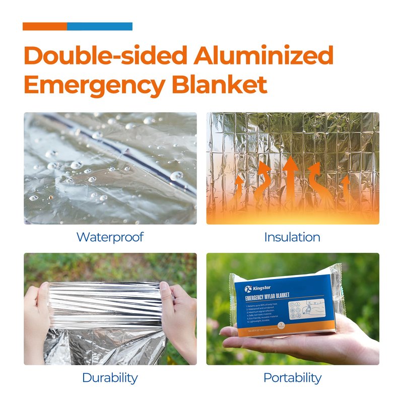 K Kingstar Emergency Blanket 75 Pack, 84" L x 52" W, Bulk Supply for Homeless Outreach, Mylar Blankets Retain 90% Body Heat, Perfect for Building Winter Survival Kits & Community Care Packages