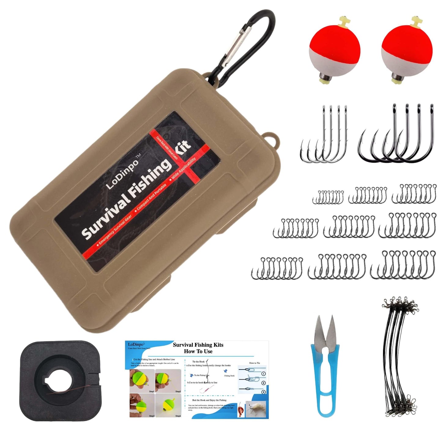 LoDinpo Mini Survival Fishing Kit Compact Emergency Fishing Gear for Camping, Hiking, Bushcraft, Backpacking Small Tackle Box with Hooks, Line, Floats Tools Great Gift for Fishermen, Hikers&Preppers