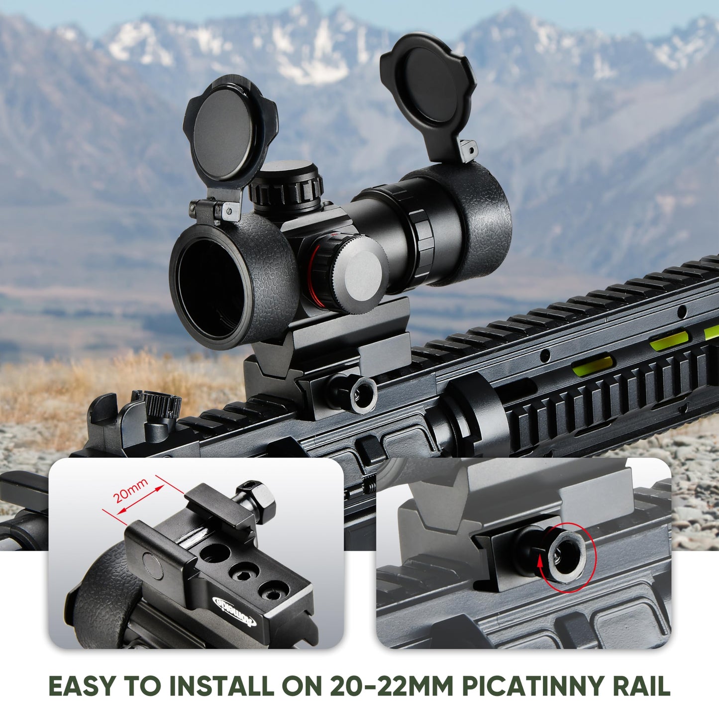 AOMEIKIE Red Green Dot Sight 4MOA Airsoft Scope Multi Brightness Settings for 20mm Picatinny Mount Rails