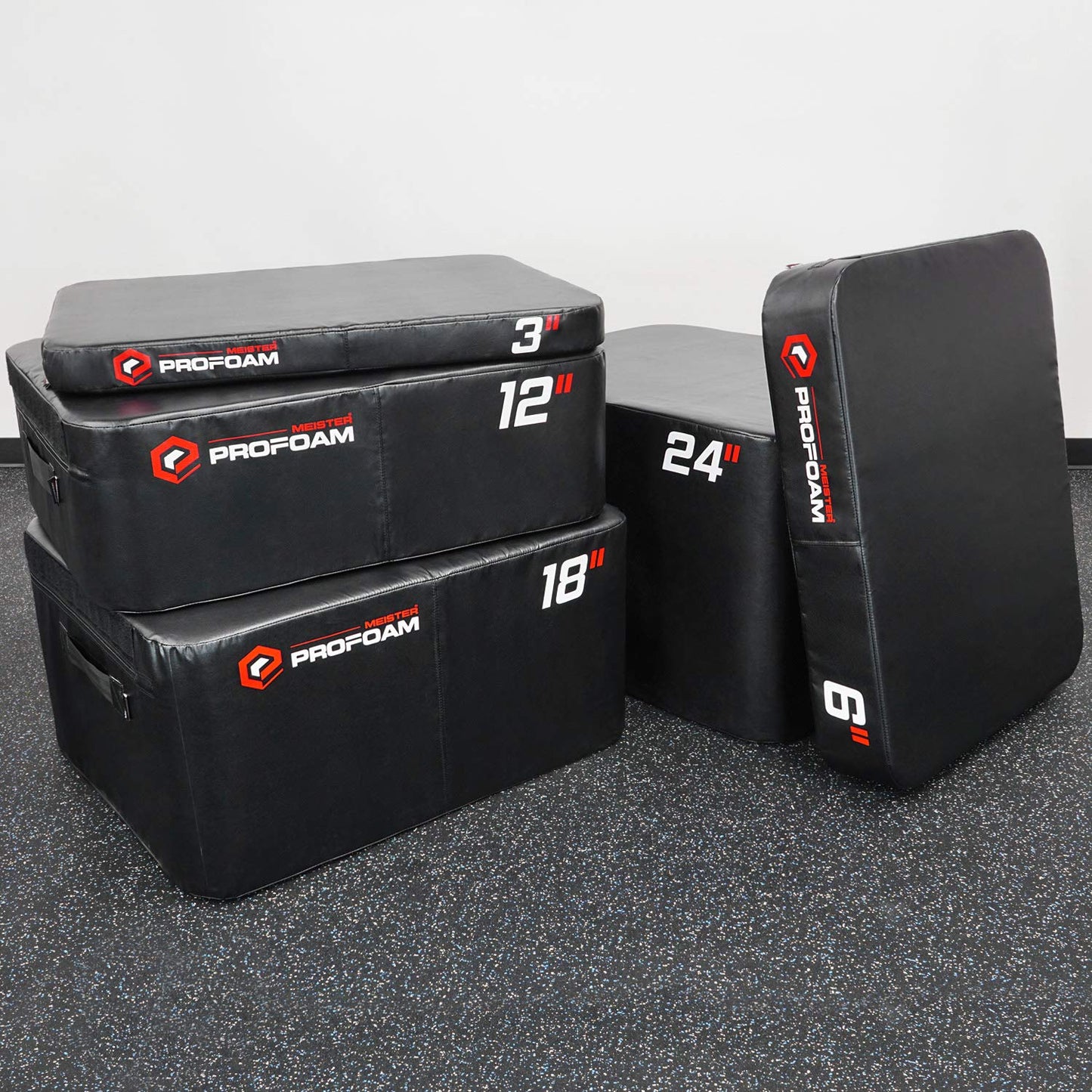 Meister PROFOAM Plyo Boxes - Foam Plyometric Jump Boxes for Professional Gyms - Black - 5 Box Set (24", 18", 12", 6", 3")