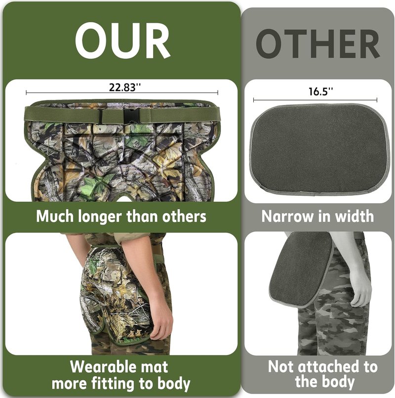 Wearable Hunting Seat Cushion - 22.8'' x 14.5'' Lightweight EVA Foam Pad | Portable Camo Outdoor Seat for Hiking, Ice Fishing, Rock Climbing