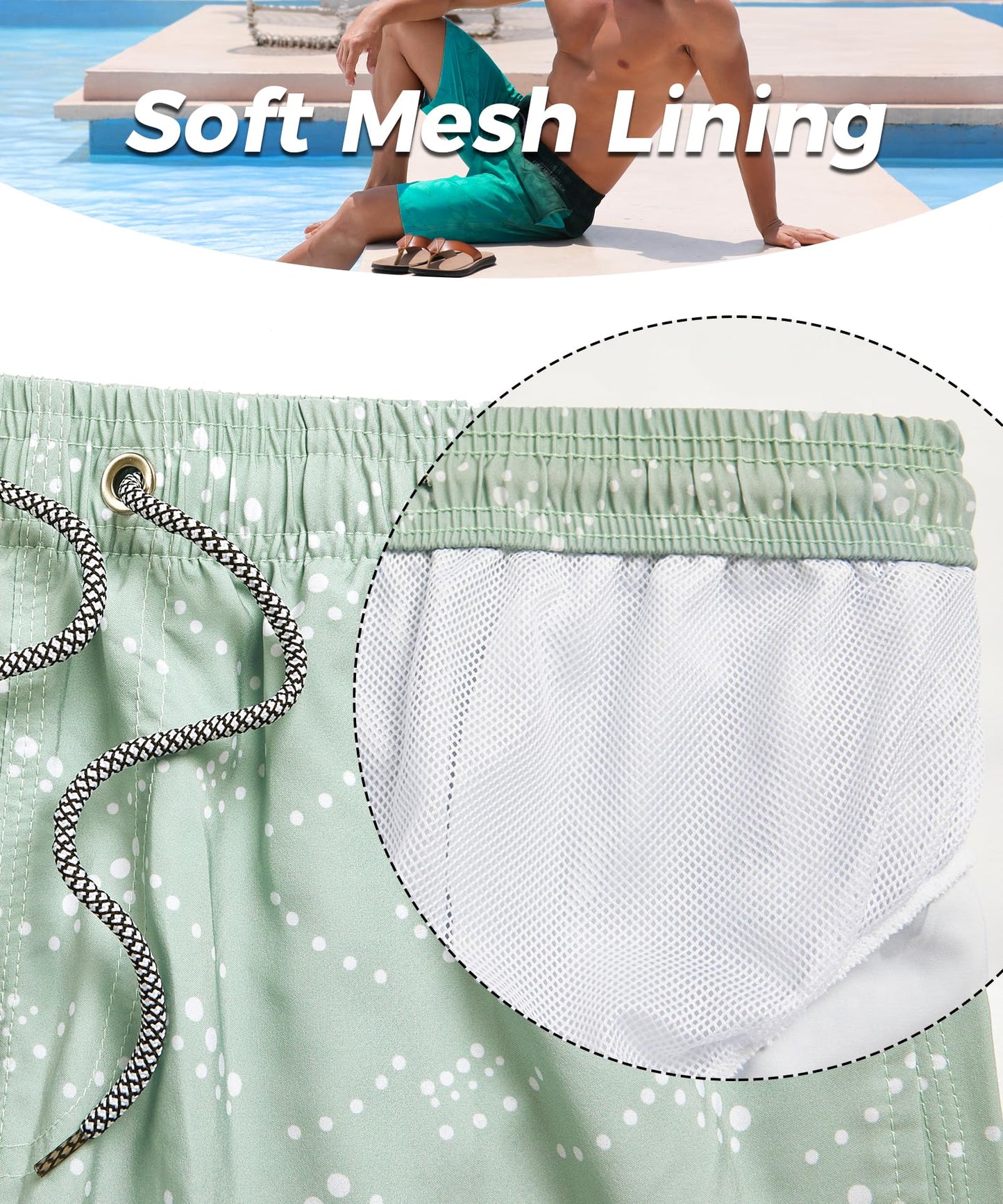 ELETOP Men's Swim Trunks with Mesh Liner 9 Inch Beach Bathing Suit