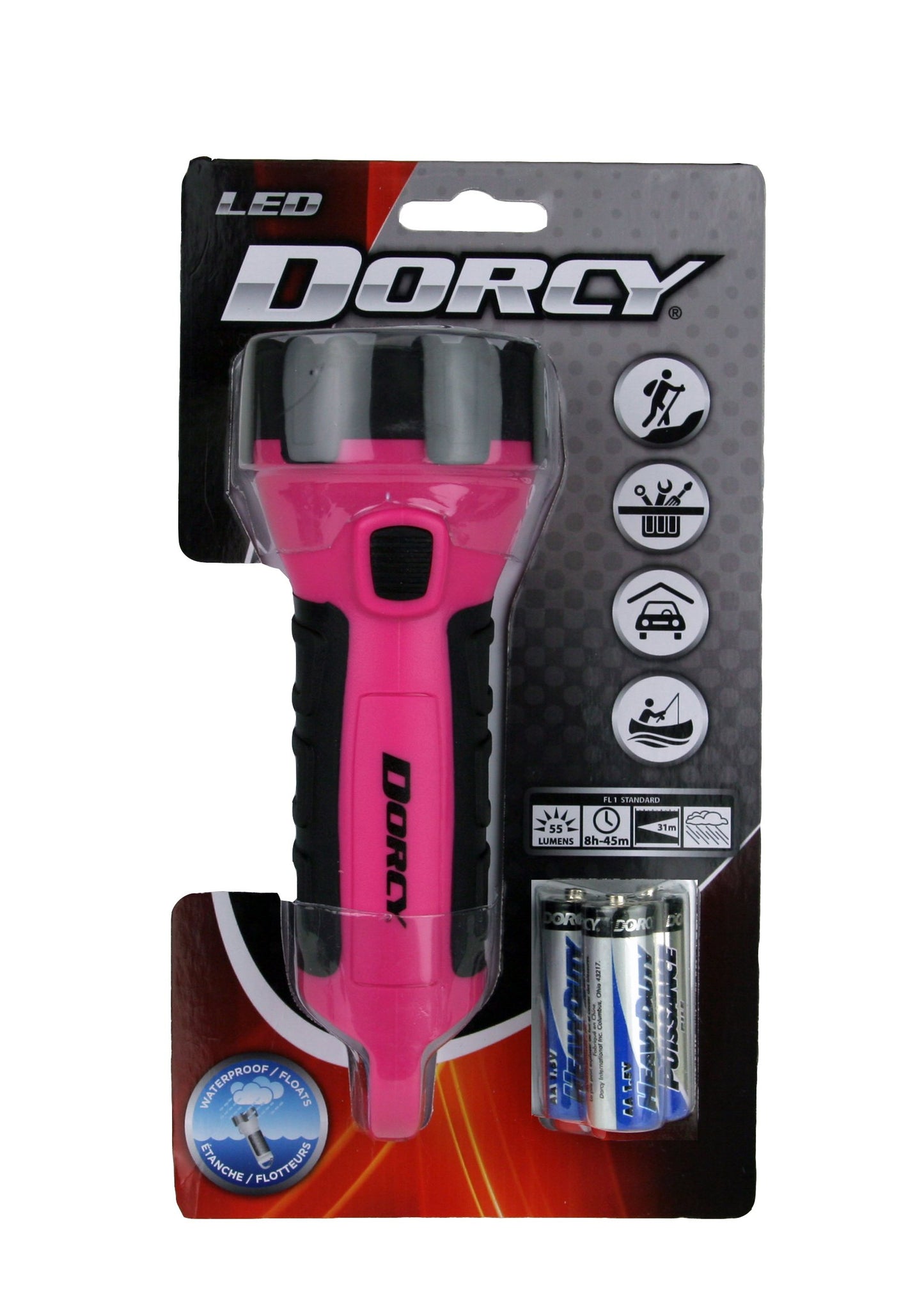 Dorcy 55 Lumen Floating Water Resistant LED Flashlight with Carabineer Clip, Pink ( 41-2509)