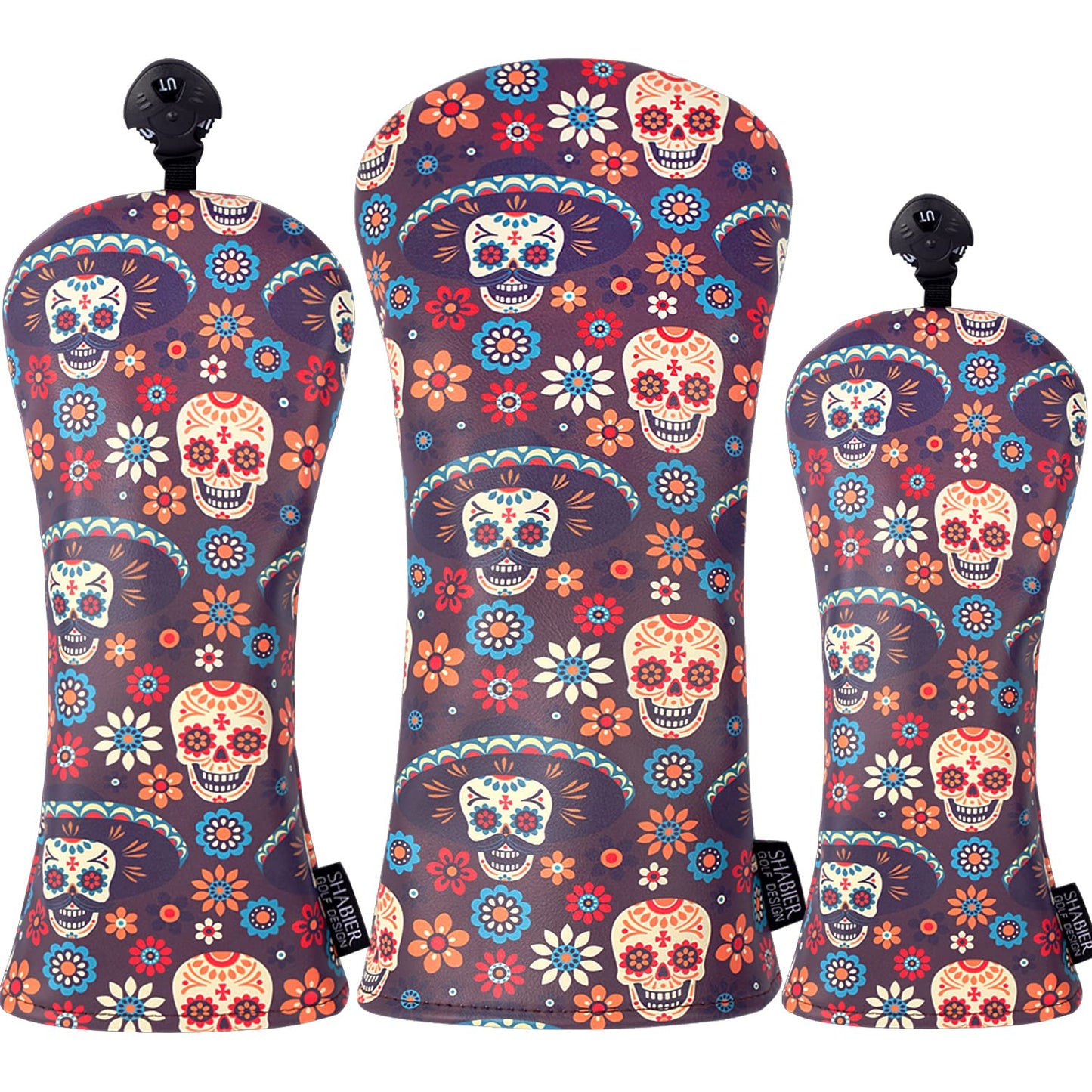 SHABIER Golf Skull Day of The Dead Design Golf Driver Wood Club Headcover with Sugar Skull Design