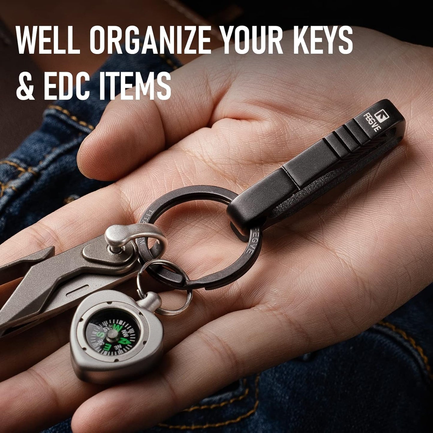 Titanium Key Belt Clip - Durable Key Holder with Key Ring | Black Keychain for Men