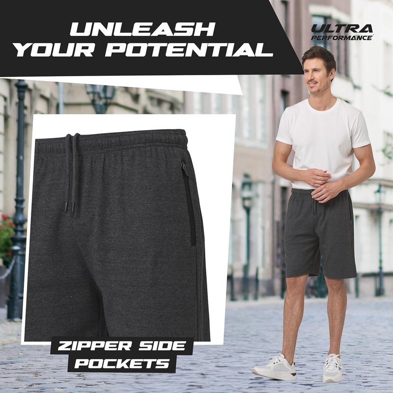 Men's Athletic Workout Shorts - Ultra Performance 3-Pack with Zipper Pockets | Small - 5X