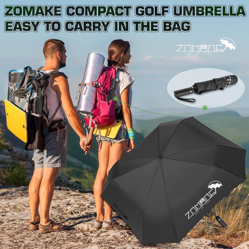 ZOMAKE Compact Large Umbrella 54 Inch, Foldable Automatic Large Travel Golf Umbrellas for Rain Windproof Collapsible For Men Women(Black)
