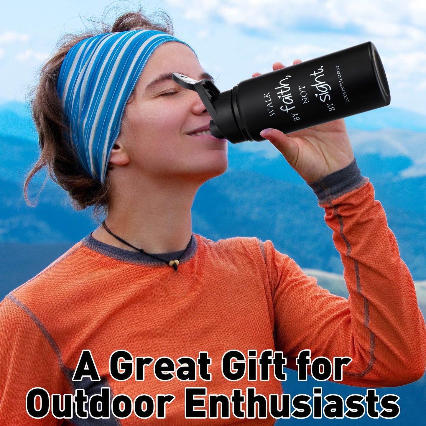 Skybooly 10 Pcs Christian Religious Aluminum Water Bottles Bulk 20oz Father's Day Bible Verse Leakproof Reusable Sport Bottle Gift for Church Men Teacher Nurse Gym Travel(Black,English)