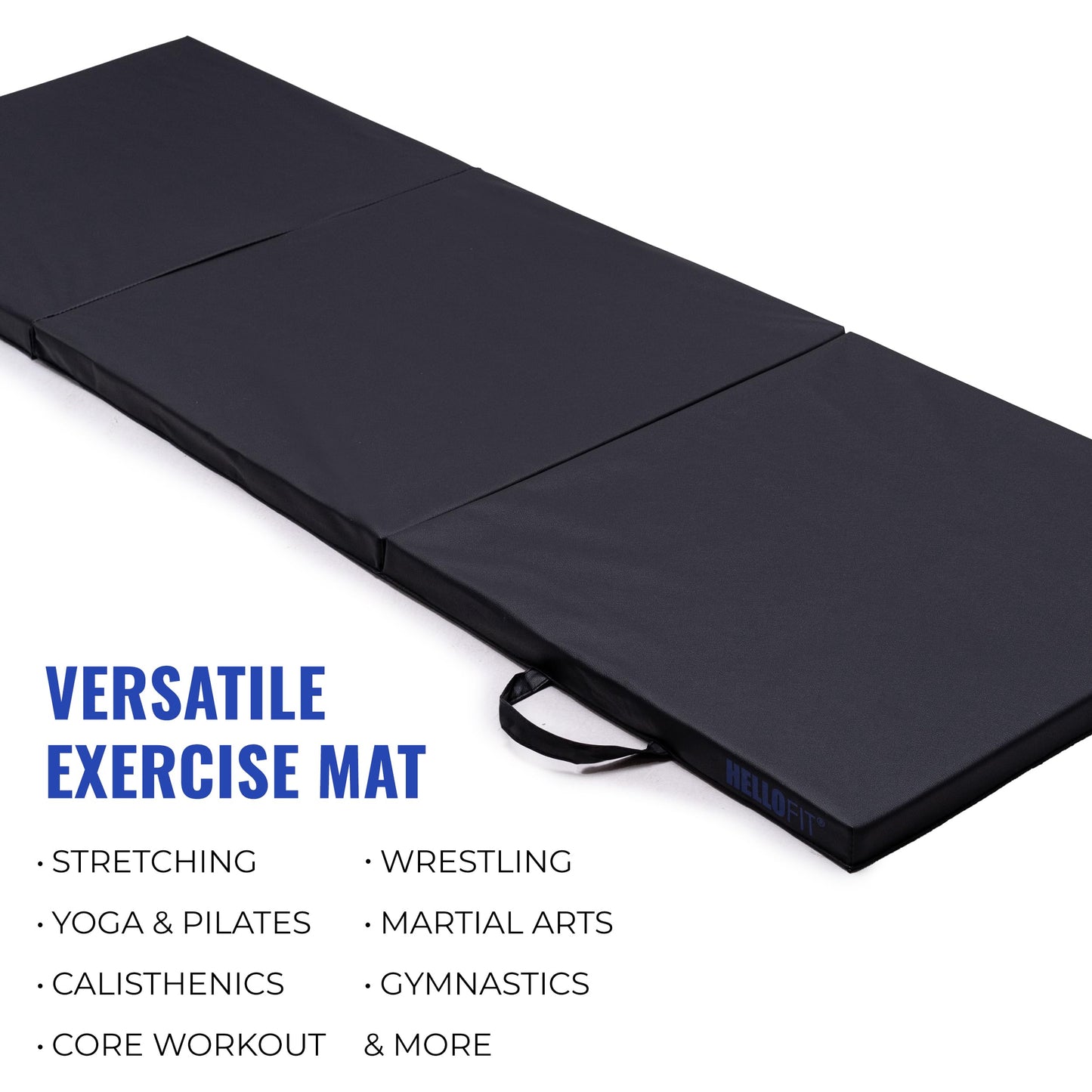 Hello Fit 2 Pack Folding Exercise Mat With Handles, 72"x24"x1.5", Black