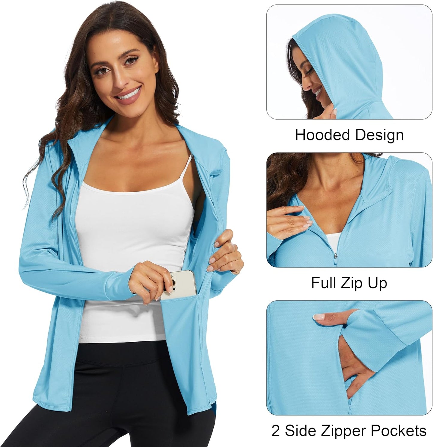 Lightweight Women's Full Zip Hoodie - UPF 50+ Sun Protection for Workouts