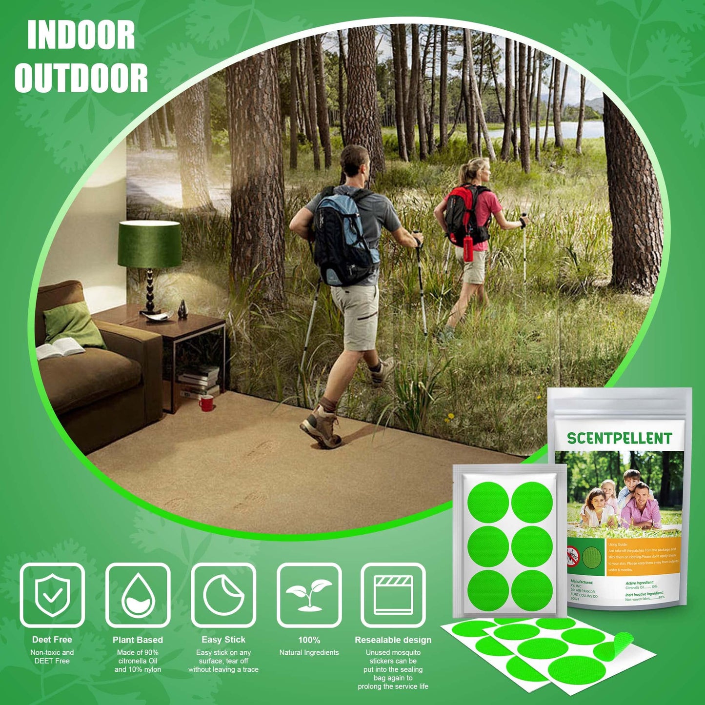 Scentpellent 150 Pack Mosquito Stickers for Kids and Adults, Deet Free Natural Citronella Mosquito Patches for Indoor Outdoor Traveling Camping Hiking