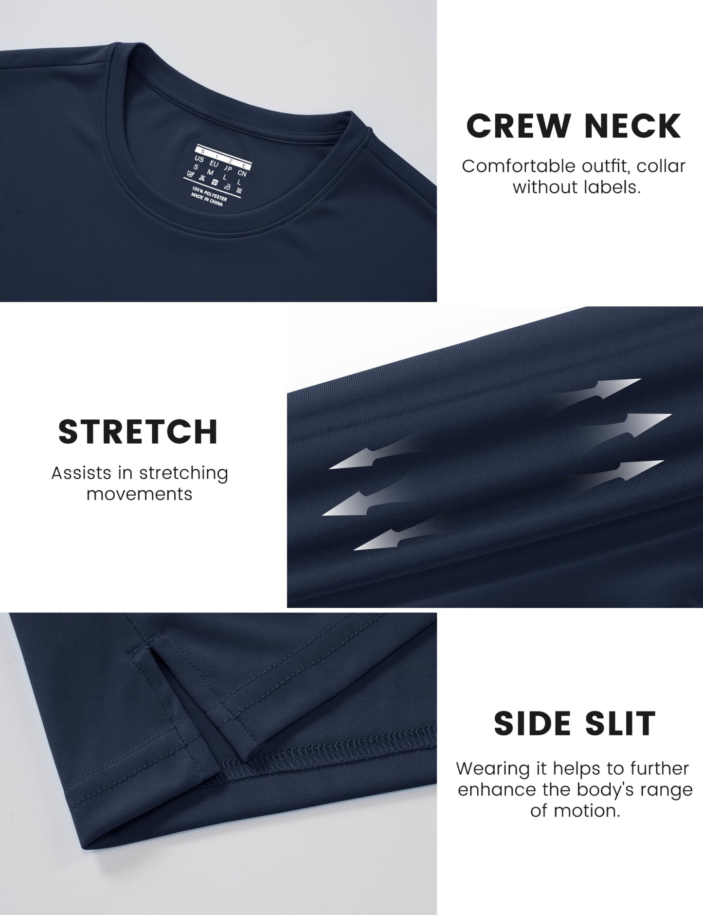 TACVASEN Mens Athletic Shirts Short Sleeve Mens Workout T-Shirt Quick Dry Fit Performance Gym Rash Guard Sun Protection Shirt Navy S