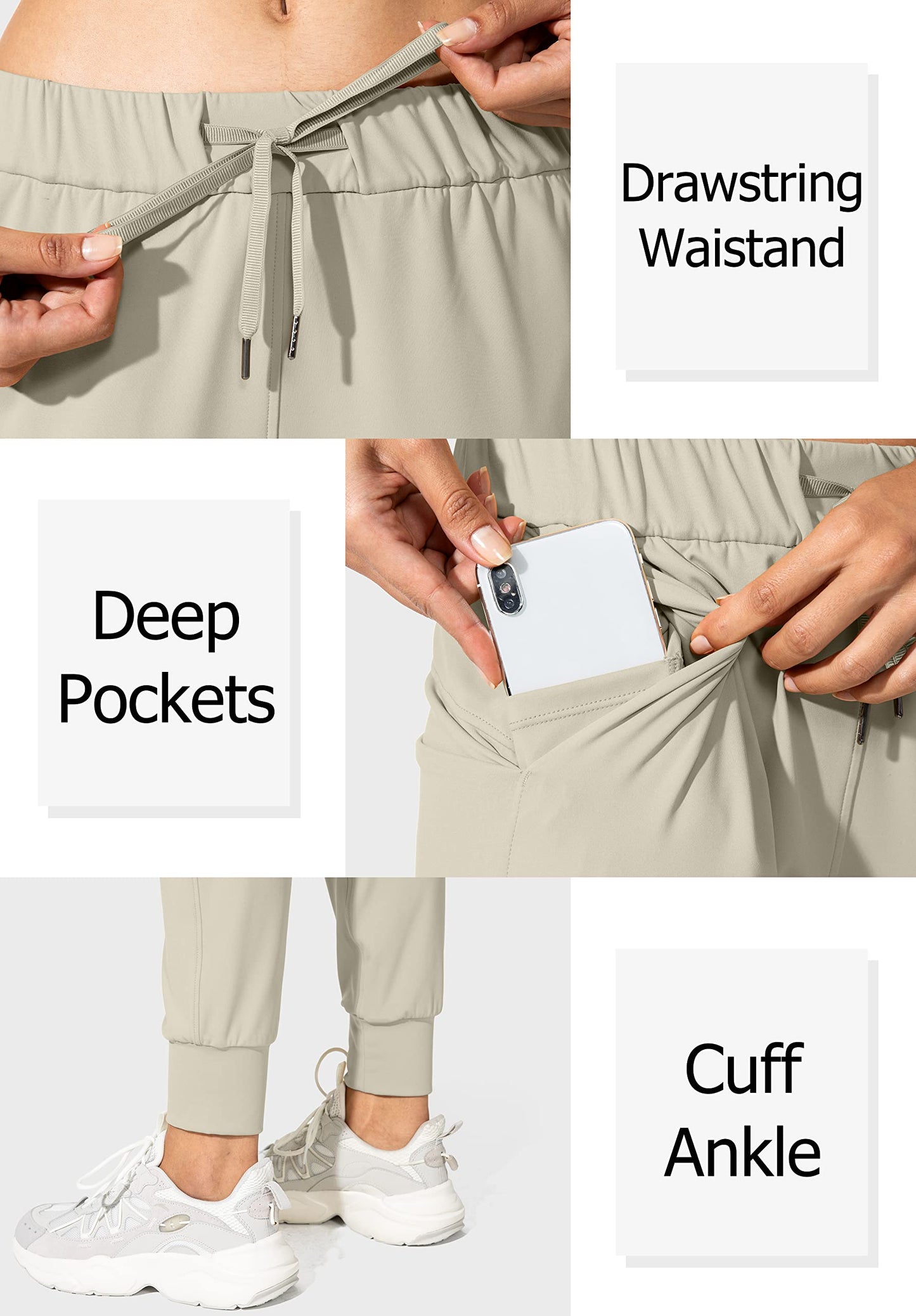 SANTINY Women's Joggers Pants Pockets Drawstring Running Sweatpants for Women Lounge Workout Jogging(Silver Sage_XXL)