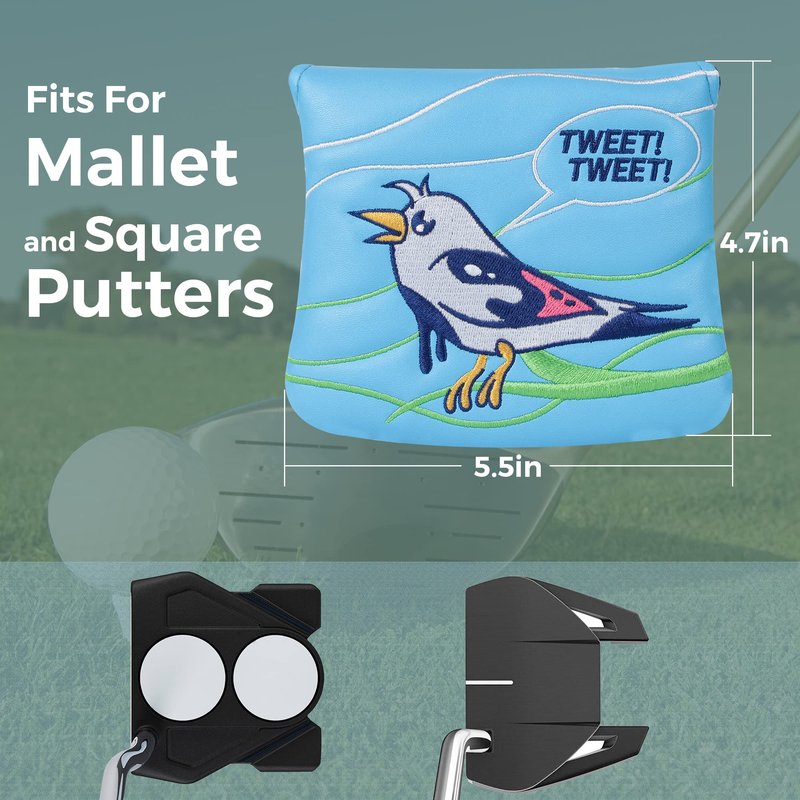 Studio Crafted Golf Tweet Tweet Birdie Square Mallet Putter Cover Magnetic Closure Golf Headcover for Mallet Putters Fits Most Brands