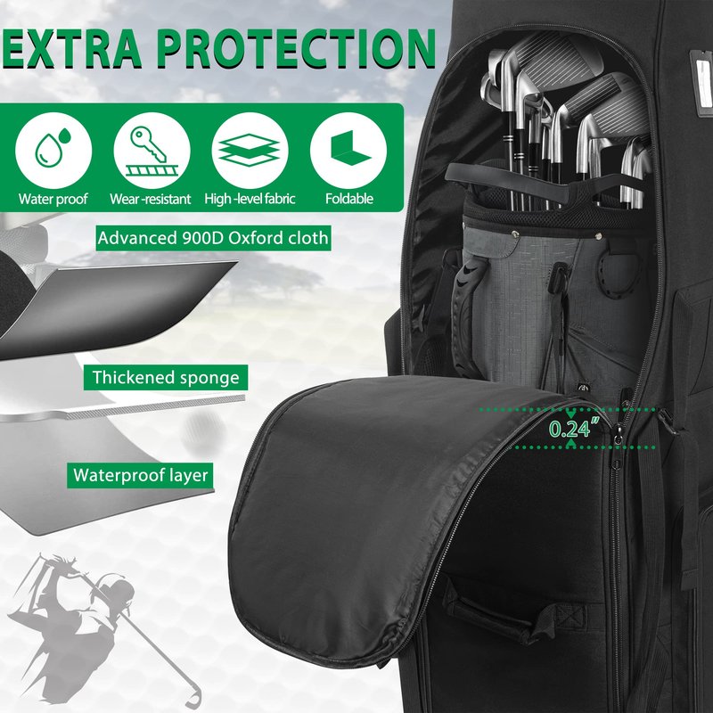 Golf Airplane Travel Case Waterproof Universal Foldable Golf Club Cover Bag with Wheels for Airlines Travel