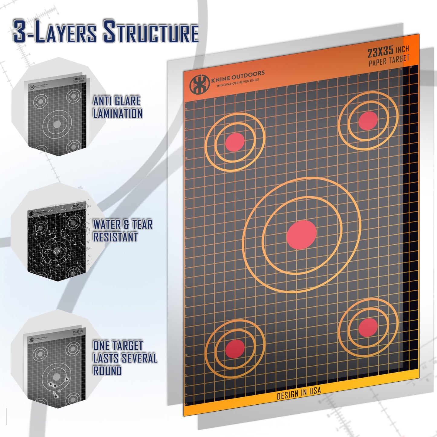 KNINE OUTDOORS Shooting Paper Targets for Shooting Range, 23x35 inch, Bulk for Hunting, Handguns, Pistols, Rifles, Axis Design (10 Pack)