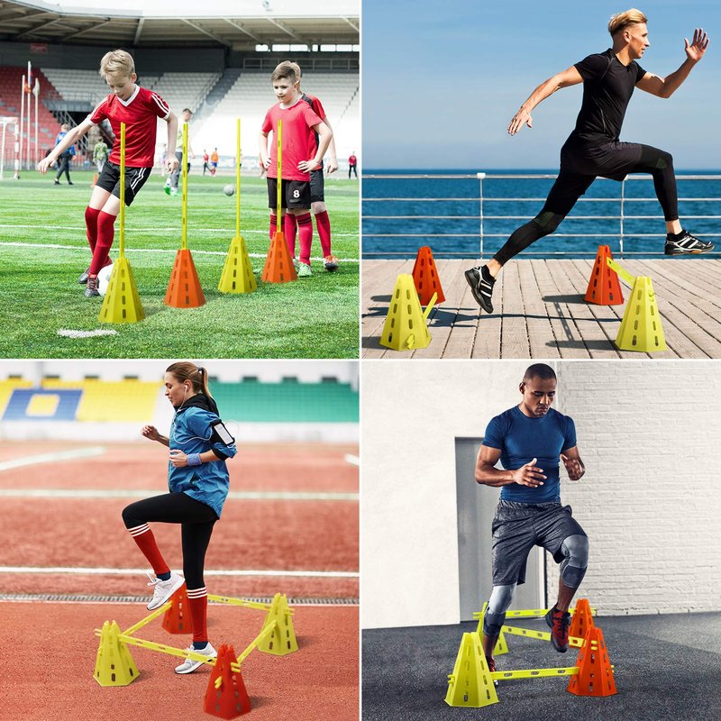 YES4ALL Agility Cones Hurdle Set 4 Green Cones + 4 Orange Cones + 12 Green Bars