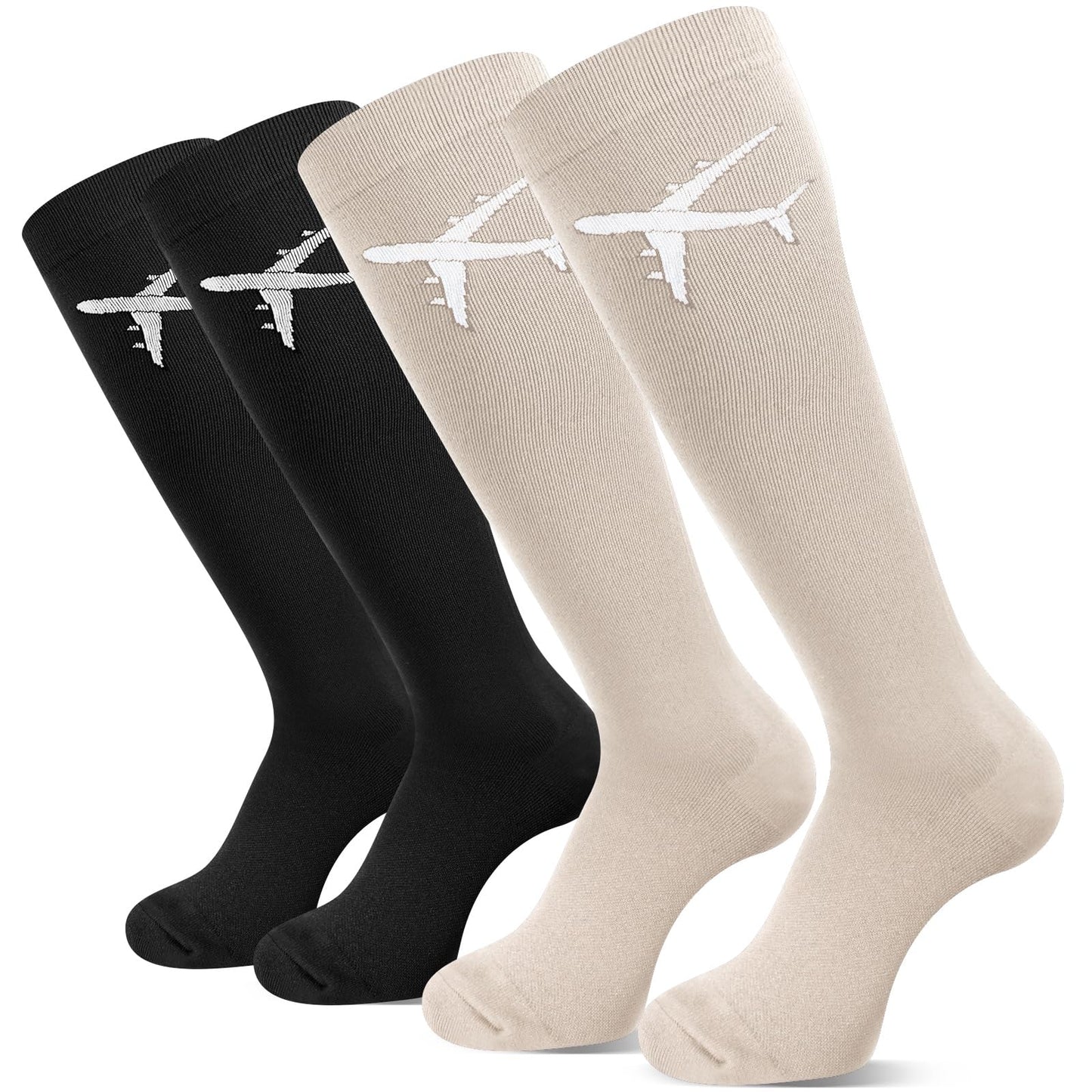 Skicuff 2 Pairs Travel Compression Socks for Men Women 15-25 mmHg Graduated Knee High Compression Socks for Travel and Flight(Classic)