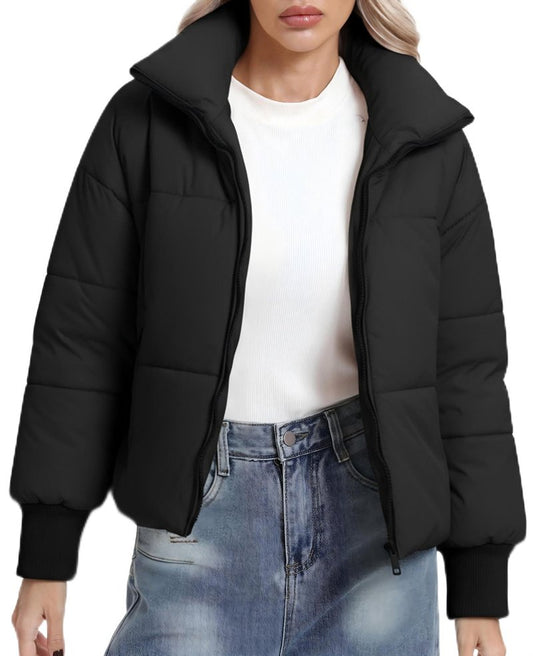 BenBoy Women's Winter Puffer Jacket Short Cropped Padded Baggy Crop Warm Quilted Jackets Short Casual Outerwear Coats,MF2999W-Black-L