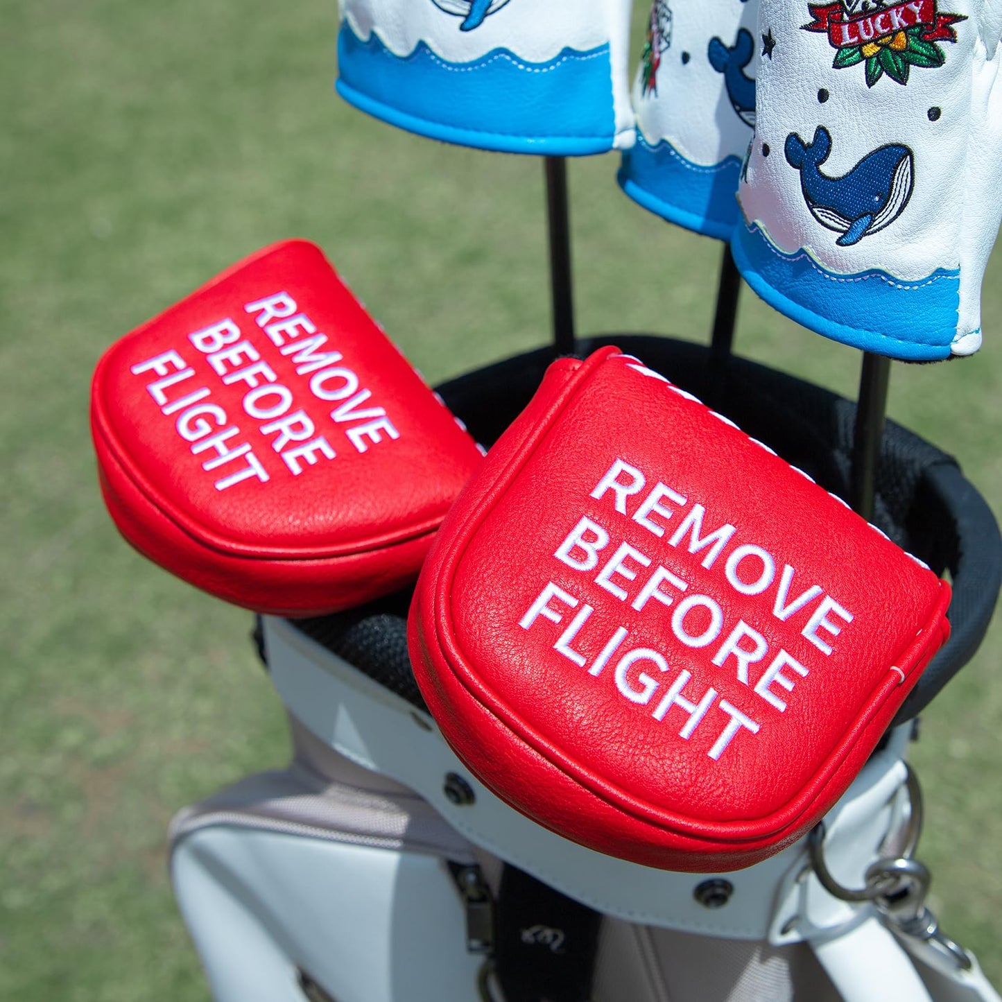 Golf Mallet Putter Cover Golf Headcover, Magnetic Closure Premium Leather Do Not 3Putt Golf Head Covers Fits Golf DF3 Putter Poker Ace Mallet Putter Headcover (RBF)