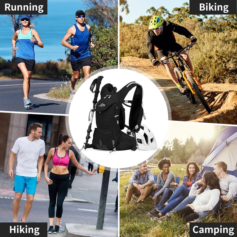 IX INOXTO Hydration Pack Backpack, Lightweight Water Backpack with 2L Hydration Bladder Daypack for Men Women,Running Hydration Vest for Trail Running Hiking Cycling Race Climbing (All Black)