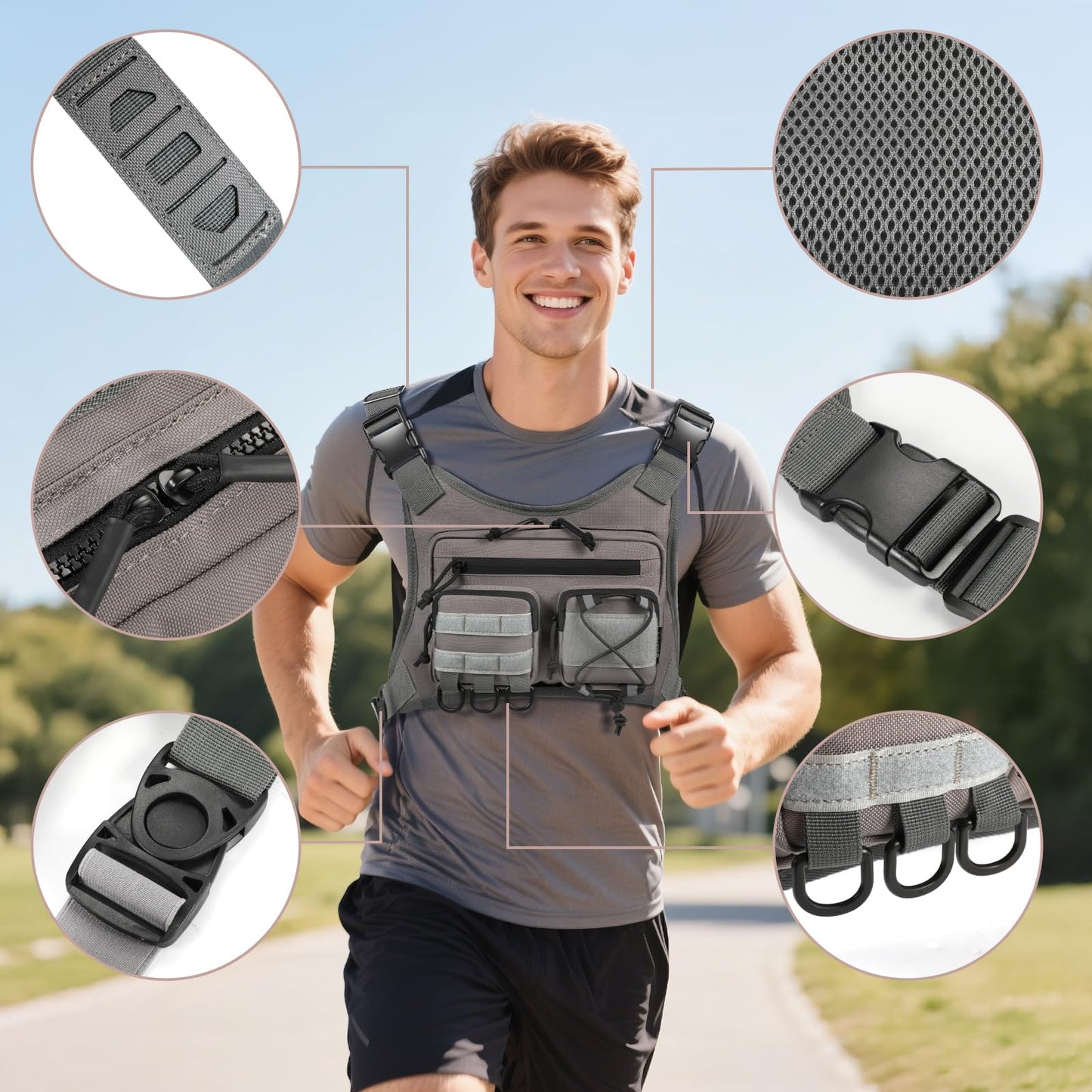 LarKoo Sports Chest Holster Bag EDC Pouch Bag Chest Vest Holster IFAK Chest Pack for Running (Grey)