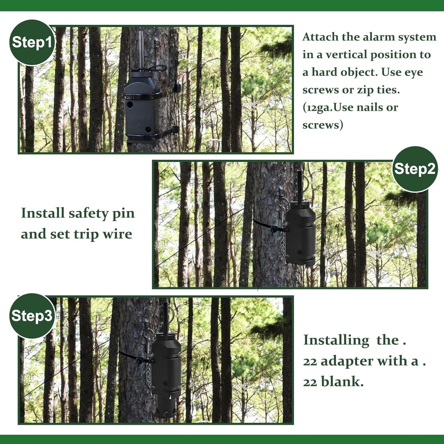 22 Adapter for 12 Gauge Trip Alarm – Camping Trip Wire Alarm Device with Perimeter Warning System – Early Warning Security for Campsites and Property – Black